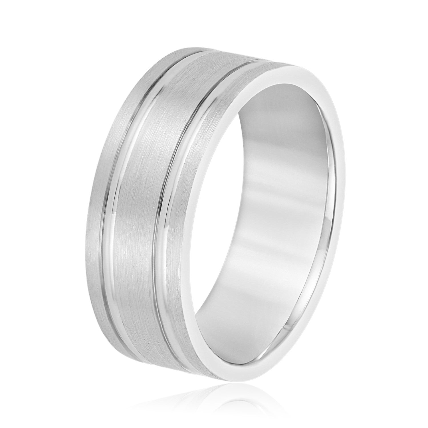 Men's Double Grooved Classic Wedding Band-VIRABYANI