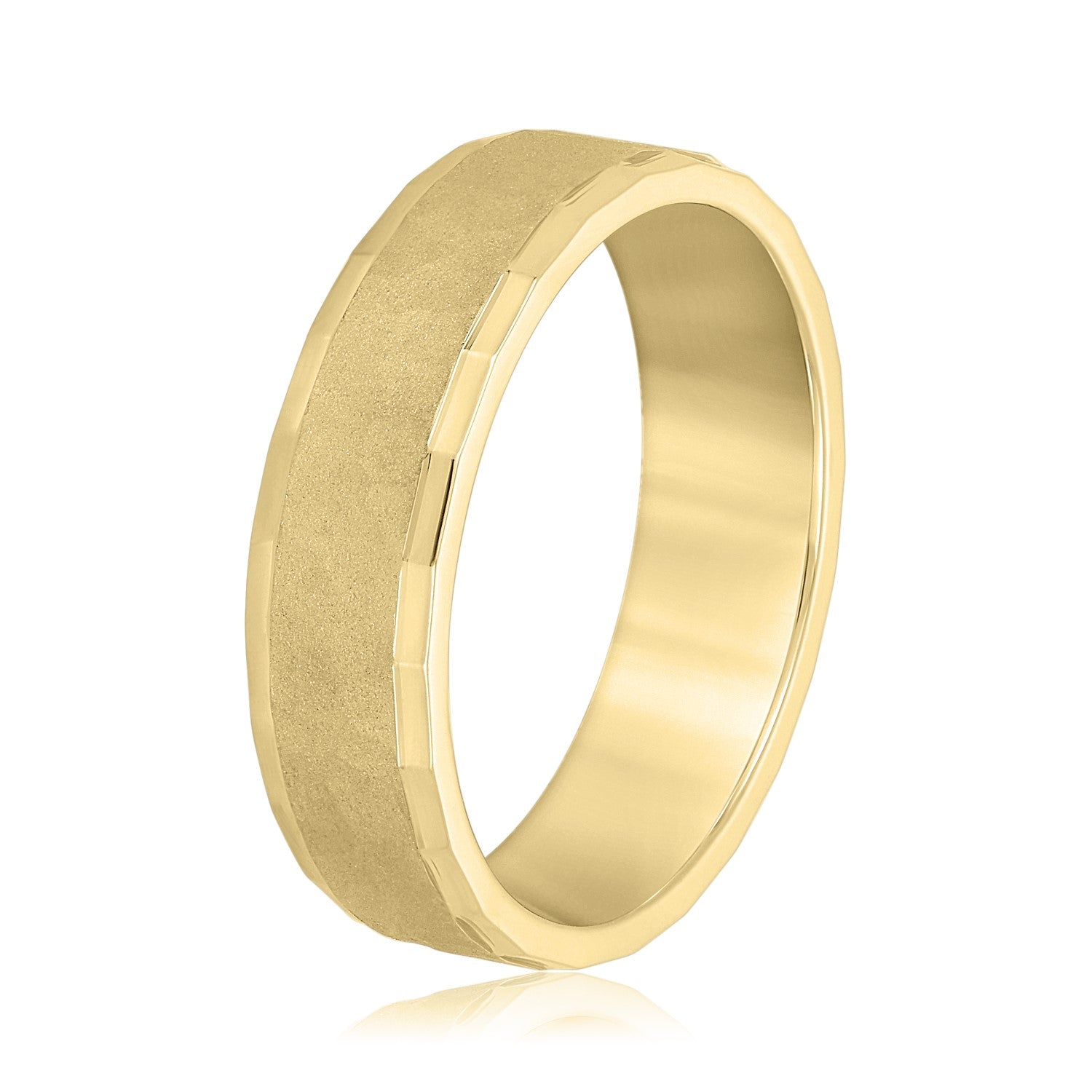 Men's Ridged Edge Light Hammered Center Wedding Band-VIRABYANI