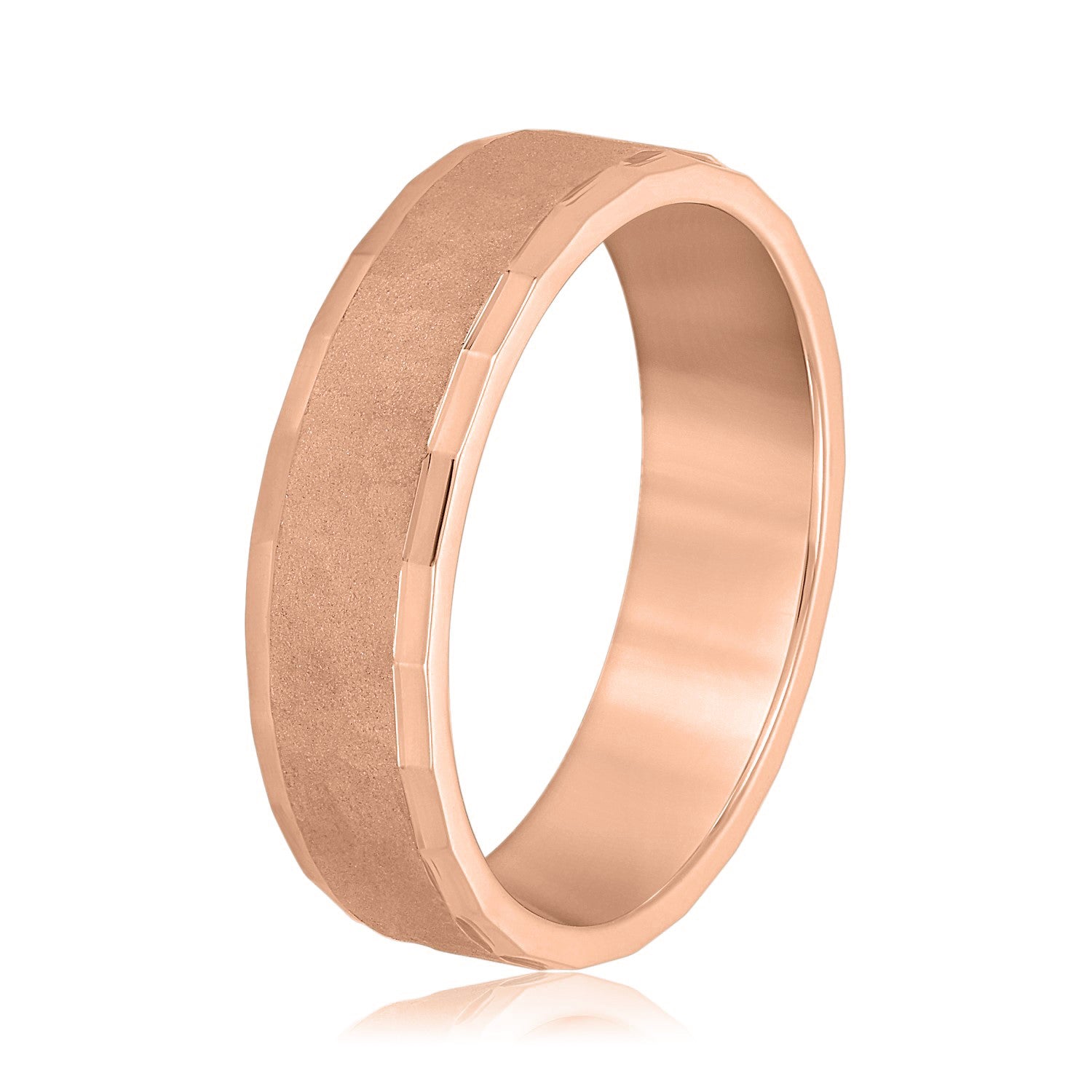 Men's Ridged Edge Light Hammered Center Wedding Band-VIRABYANI