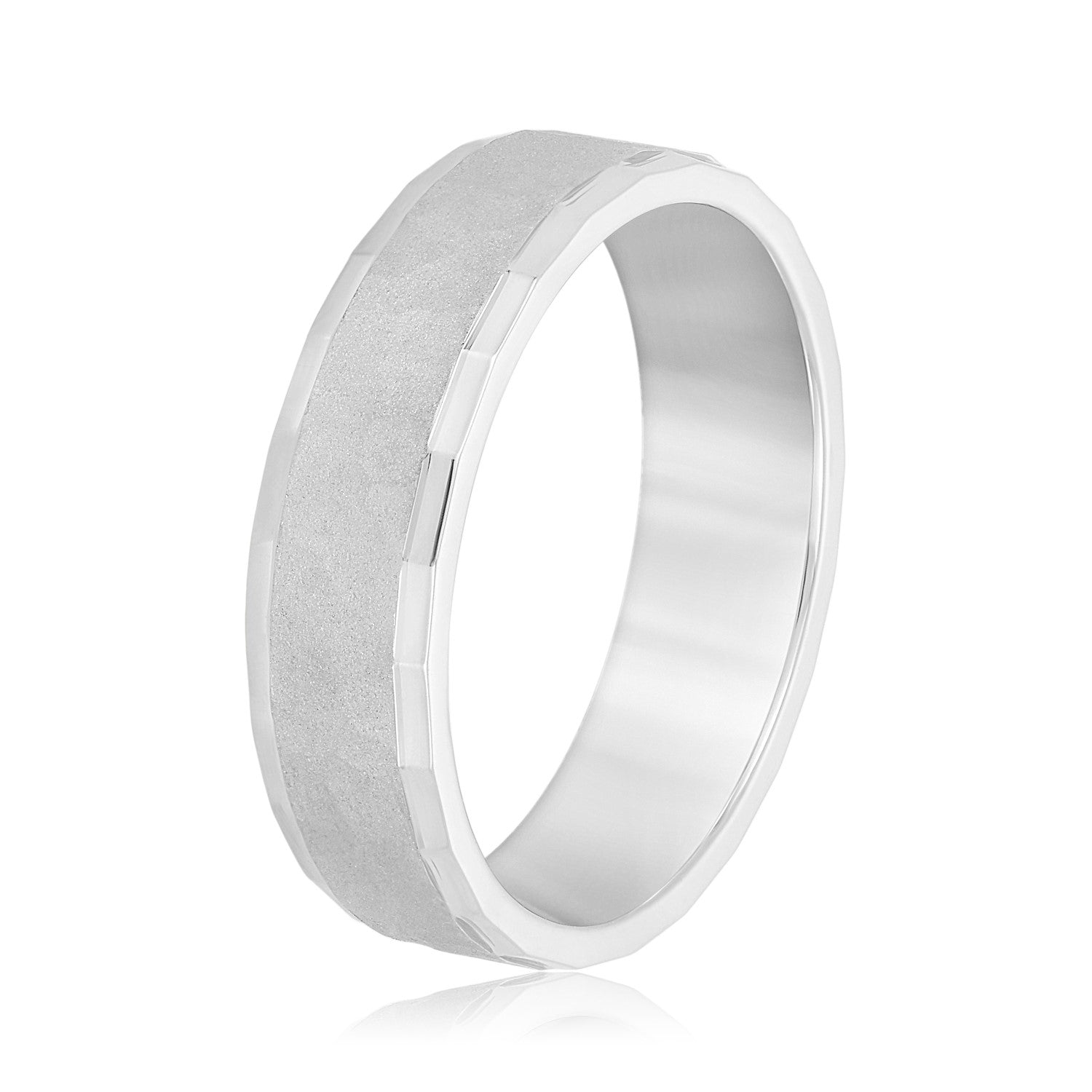 Men's Ridged Edge Light Hammered Center Wedding Band-VIRABYANI