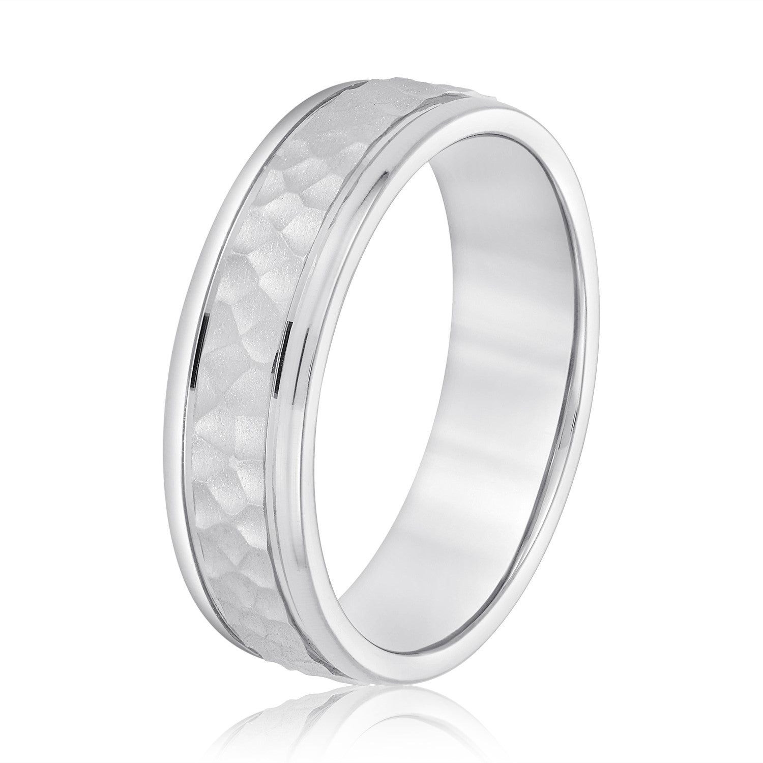 Men's Hammered Outside Groove Wedding Band-VIRABYANI