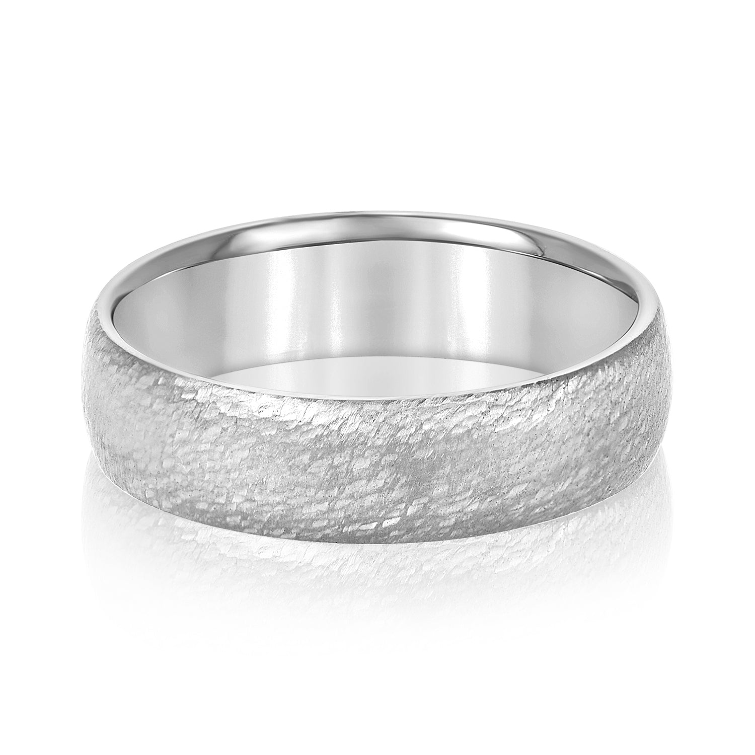 Men's Low Dome Comfort Fit Hammered Wedding Ring-VIRABYANI