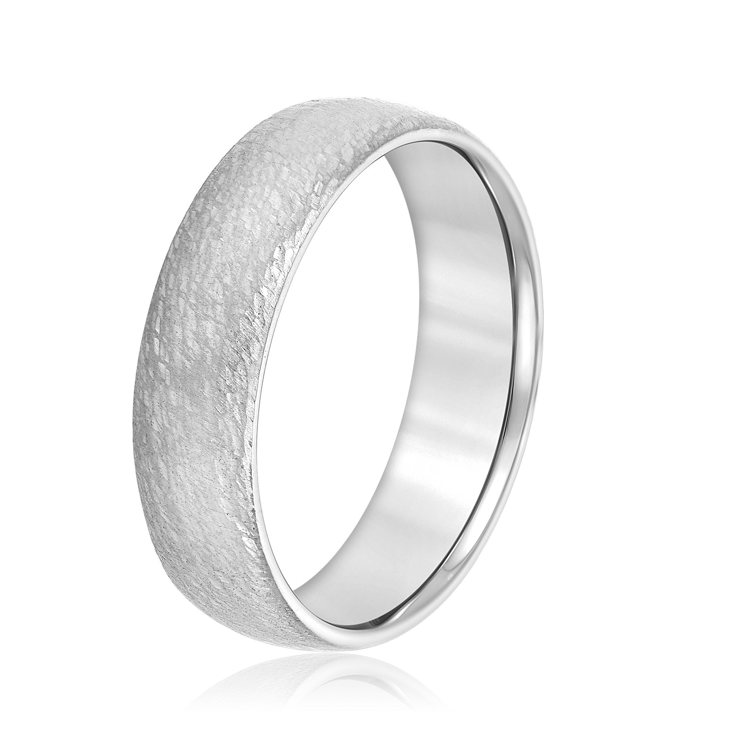 Men's Low Dome Comfort Fit Hammered Wedding Ring-VIRABYANI