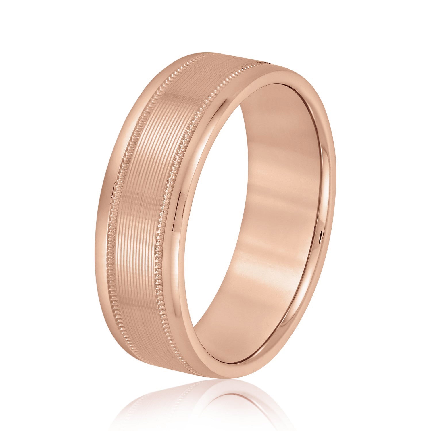 Men's Ridged Wedding Ring With Milgrain Accents-VIRABYANI