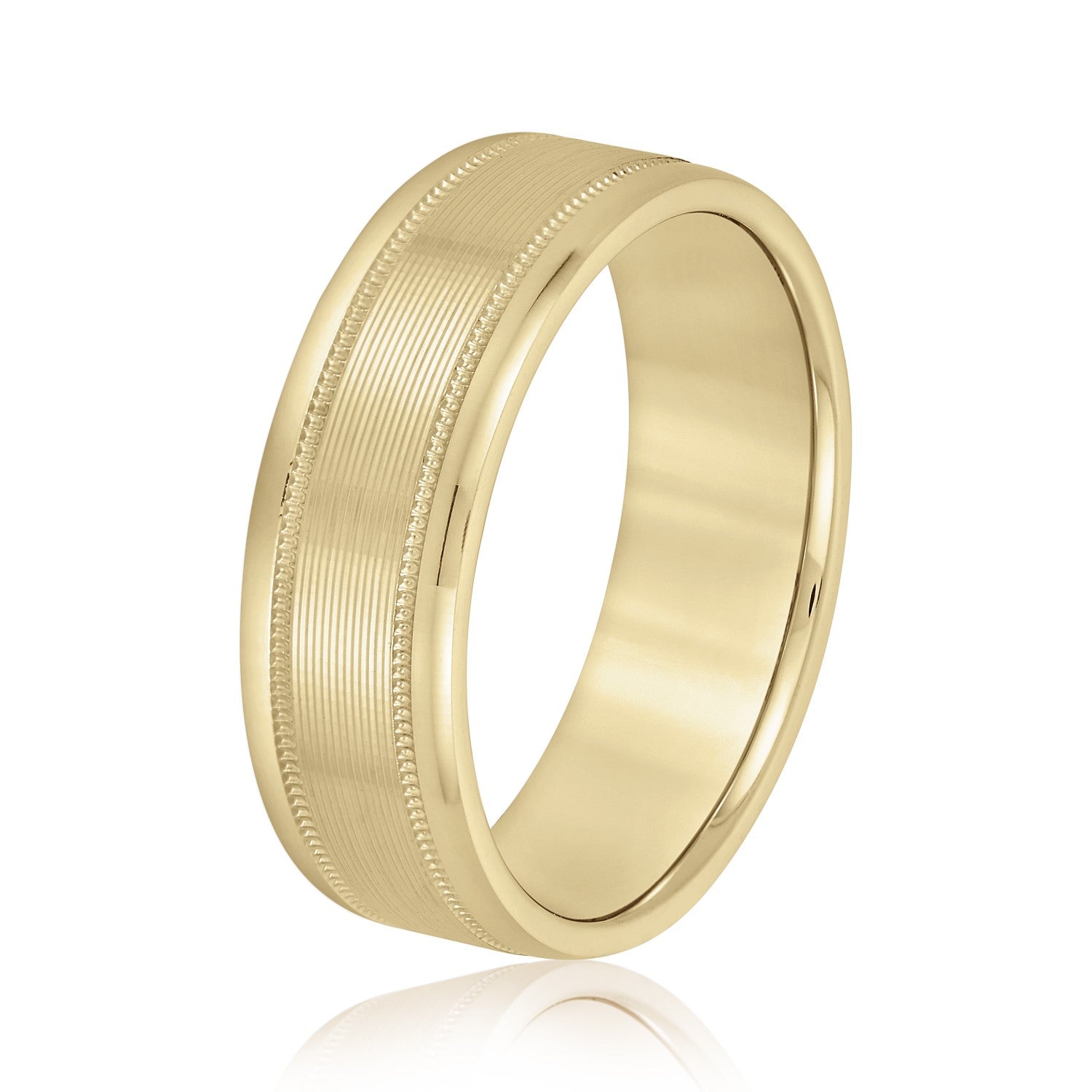 Men's Ridged Wedding Ring With Milgrain Accents-VIRABYANI