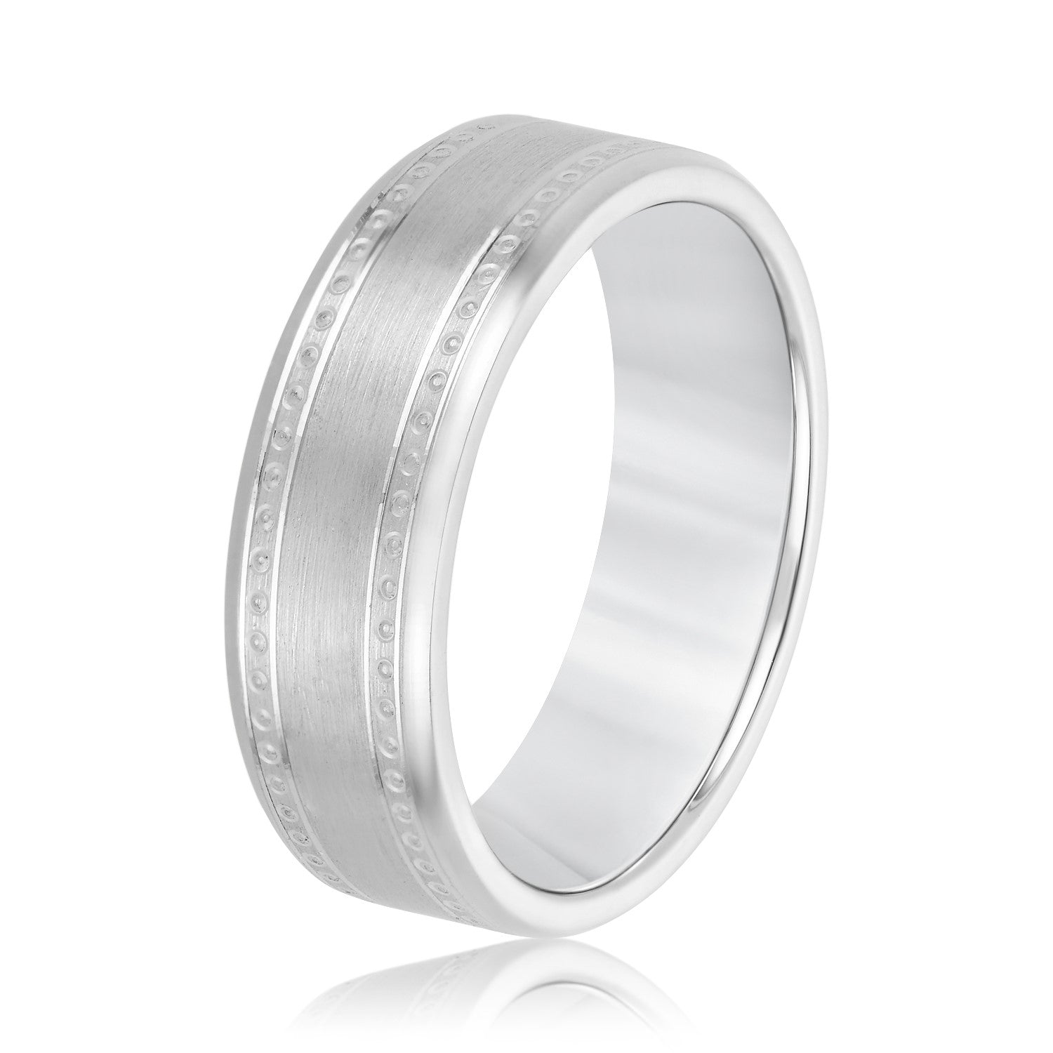 Men's Center Brushed Double Grooved Comfort-fit Wedding Band-VIRABYANI