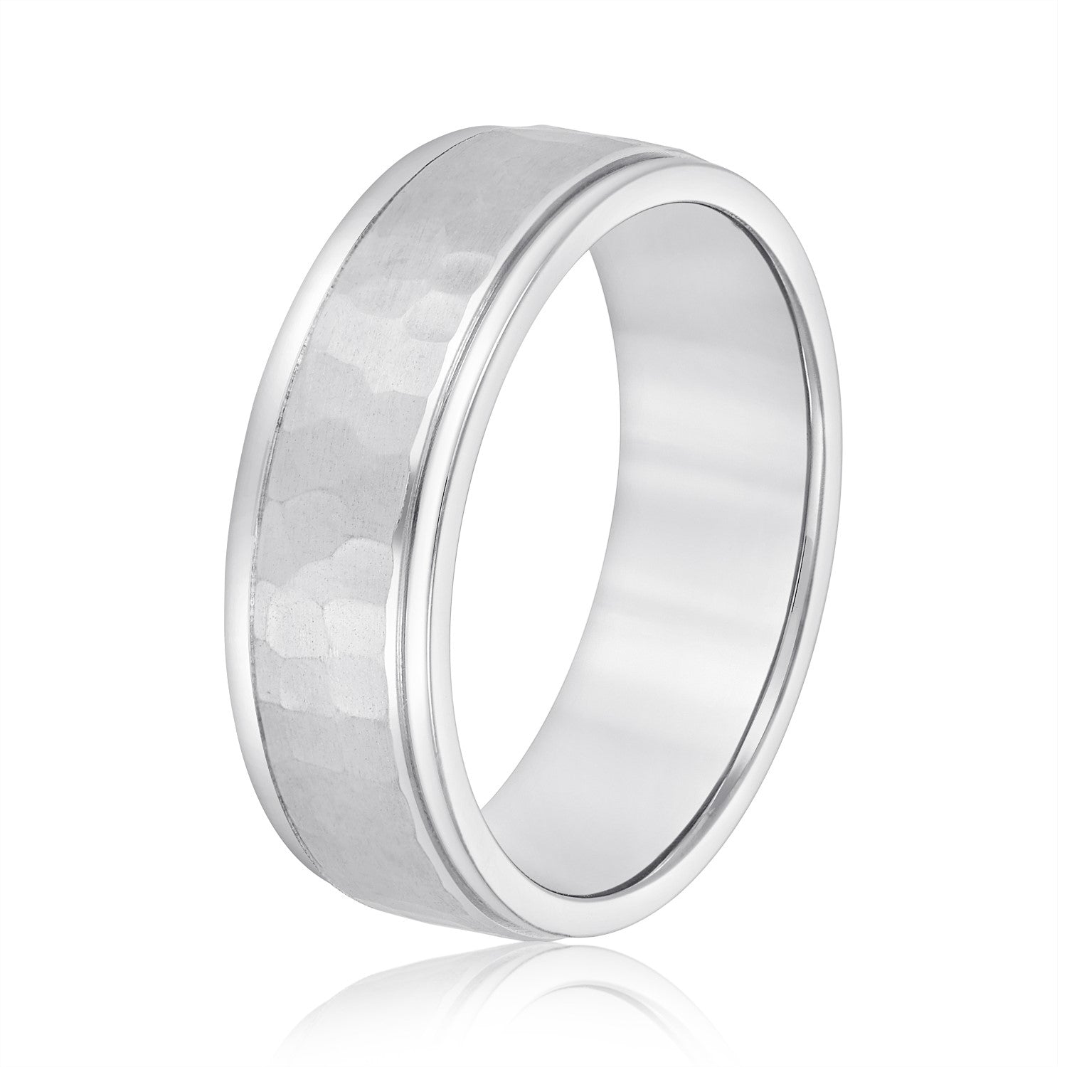 Men's Hammered Center Wedding Band-VIRABYANI