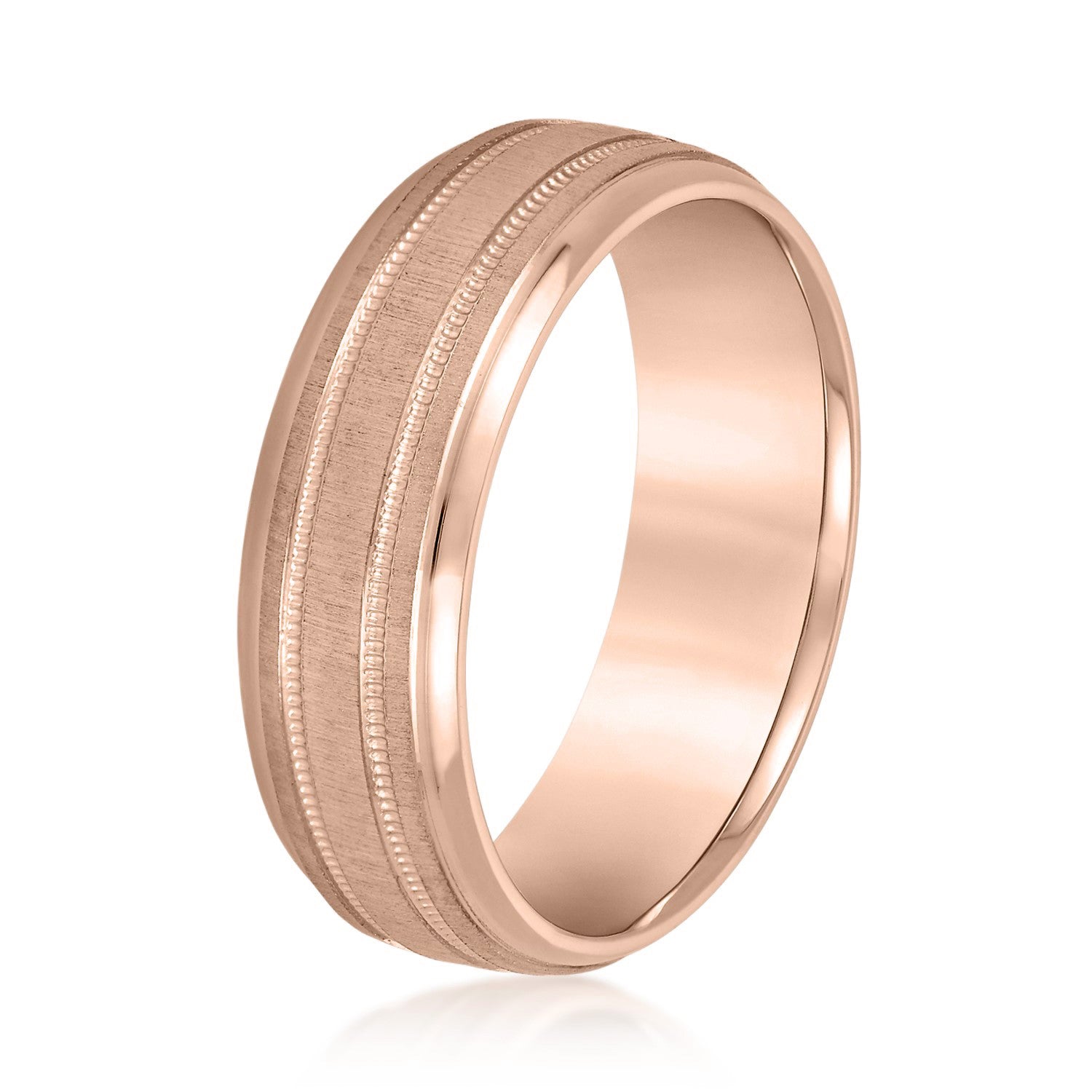 Slightly Dome Men's Wedding Band With Millgrain Edges-VIRABYANI