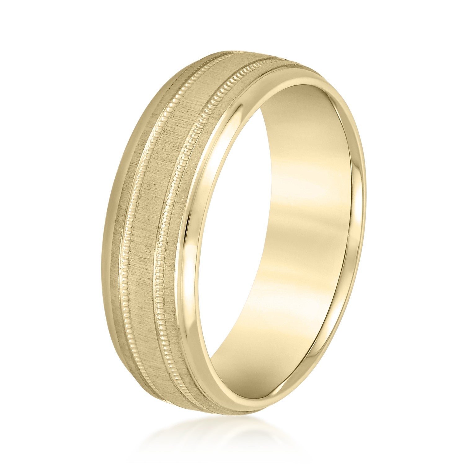 Slightly Dome Men's Wedding Band With Millgrain Edges-VIRABYANI