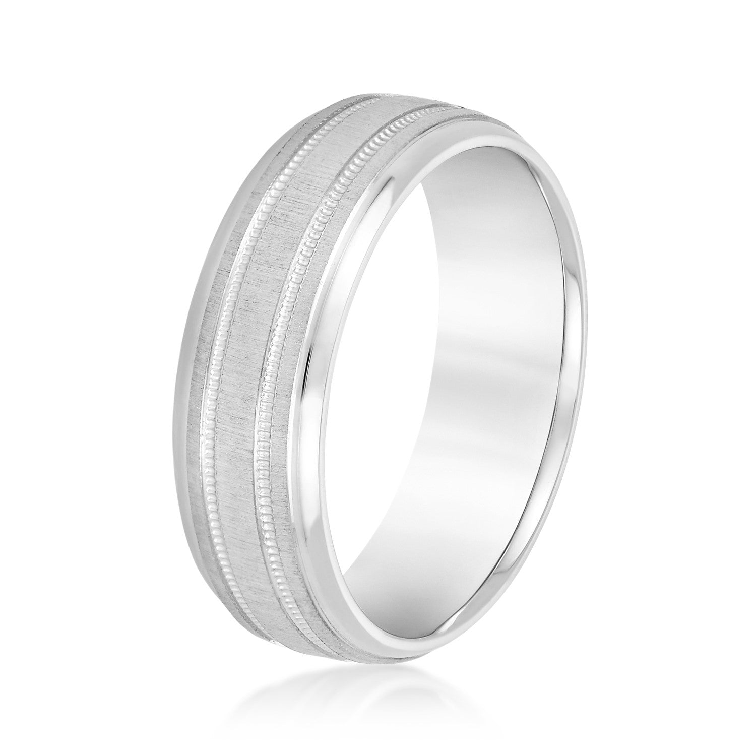 Slightly Dome Men's Wedding Band With Millgrain Edges-VIRABYANI