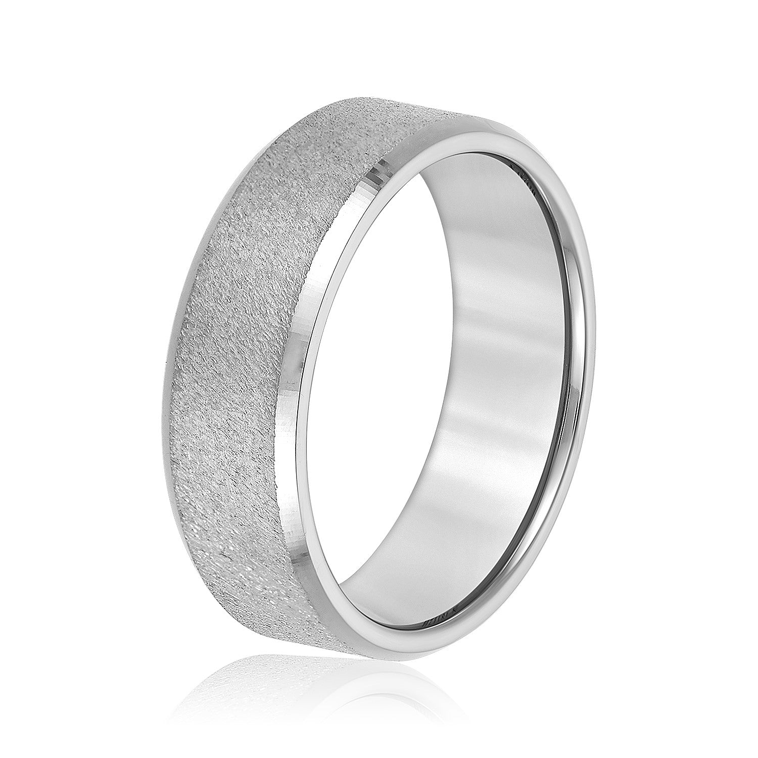 Men's Sandblasted Wedding Ring With High Polish Edges-VIRABYANI