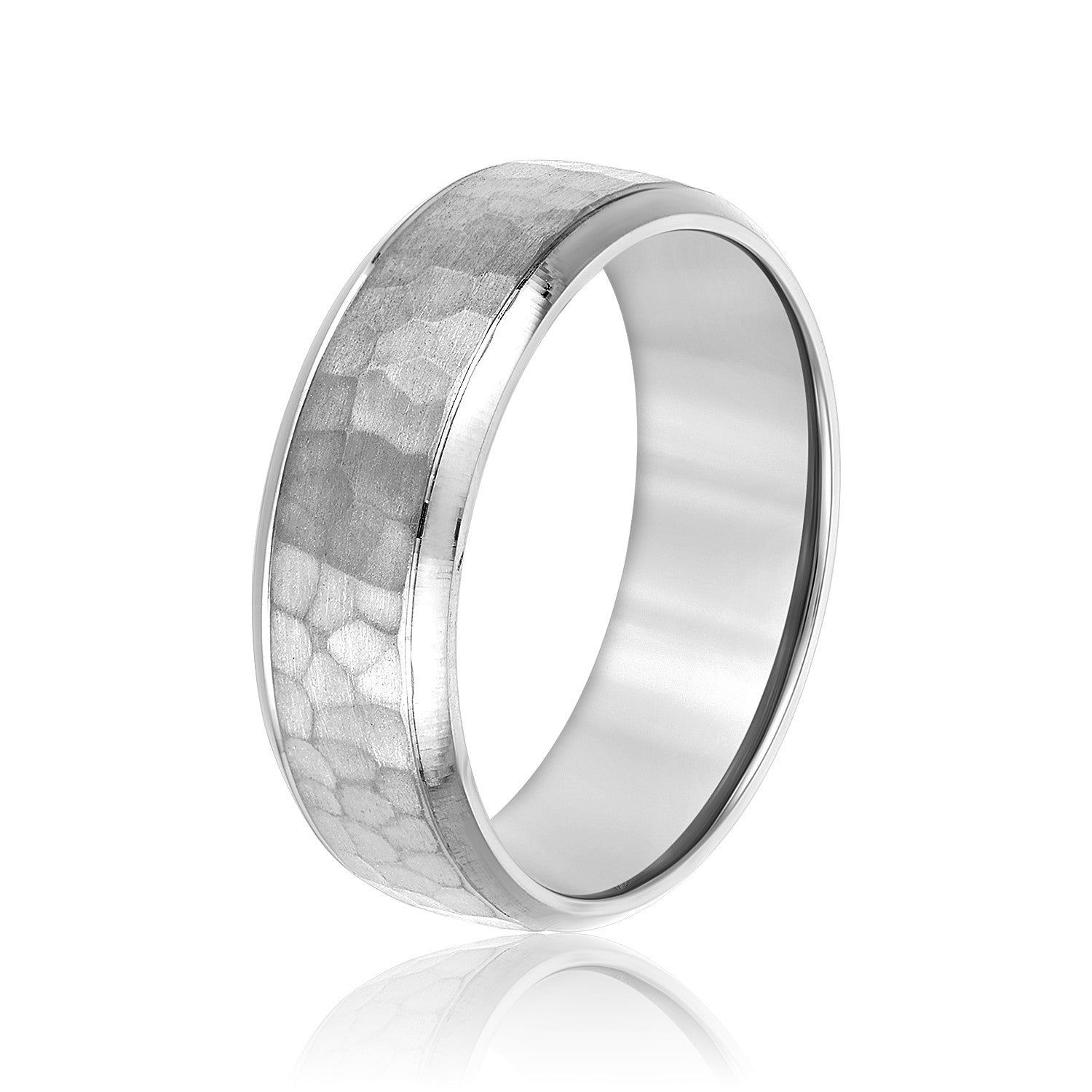 Men’s Hammered Domed Bevered Wedding Band-VIRABYANI