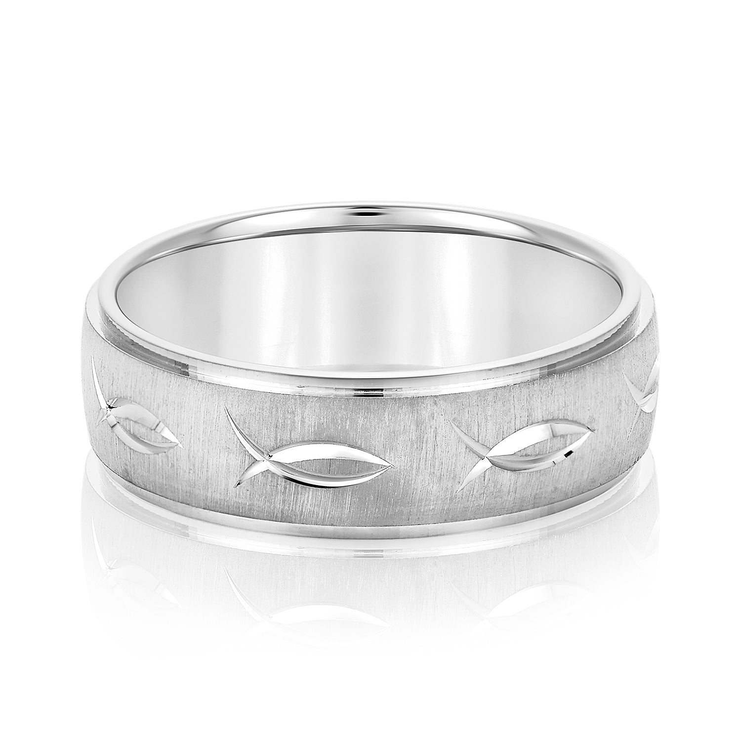 Men's Ichthus Jesus Fish Motif Christian Fish Pattern Wedding Band-VIRABYANI