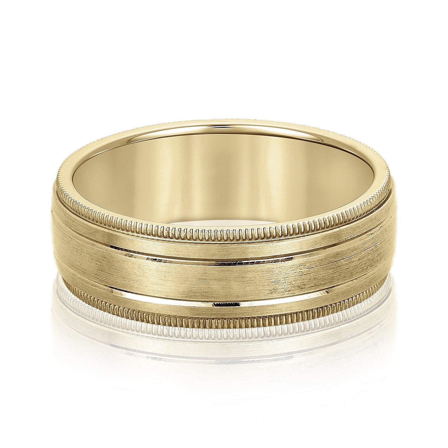 Fancy Brushed Men's Wedding Band with Double Line and Milgrain Edges-VIRABYANI