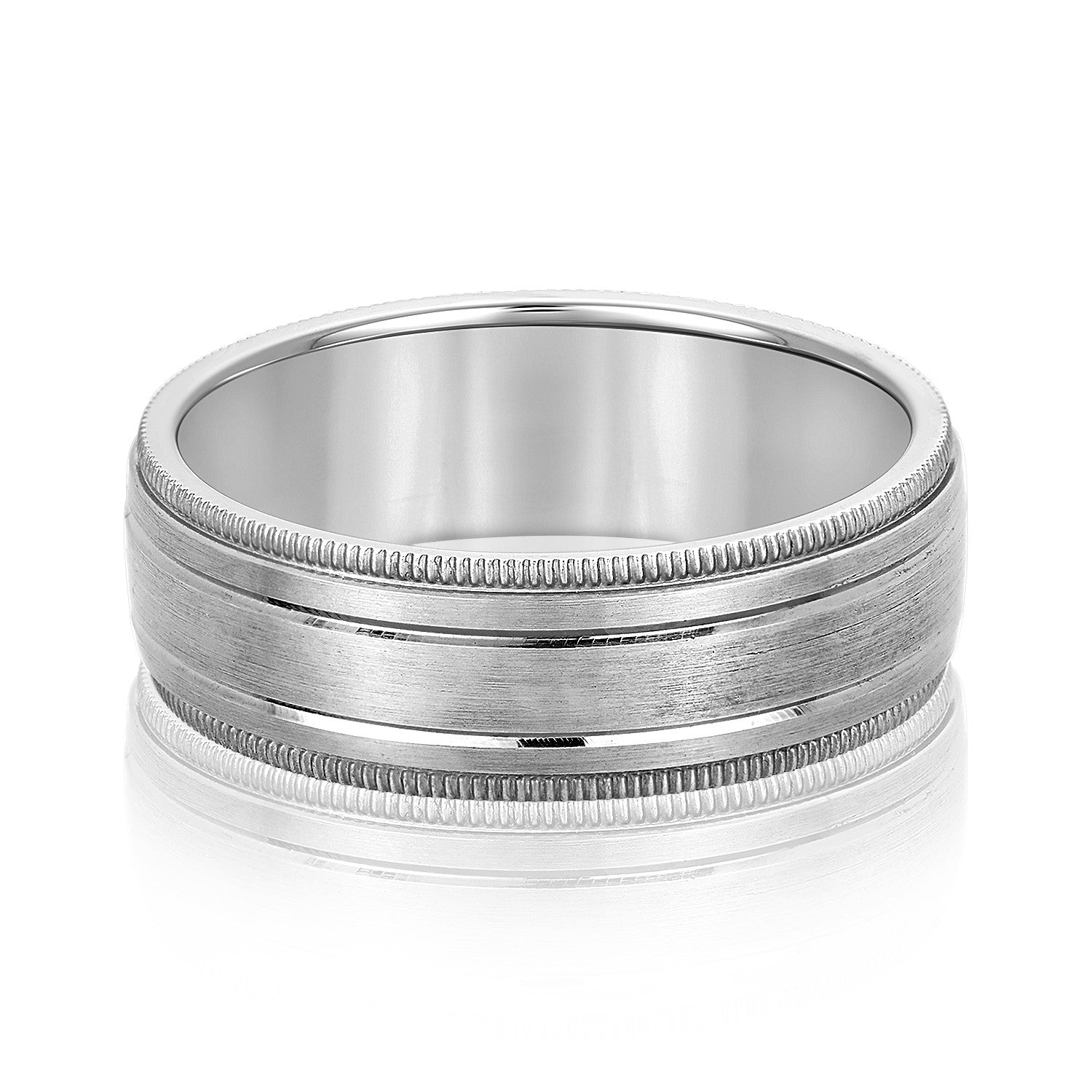 Fancy Brushed Men's Wedding Band with Double Line and Milgrain Edges-VIRABYANI