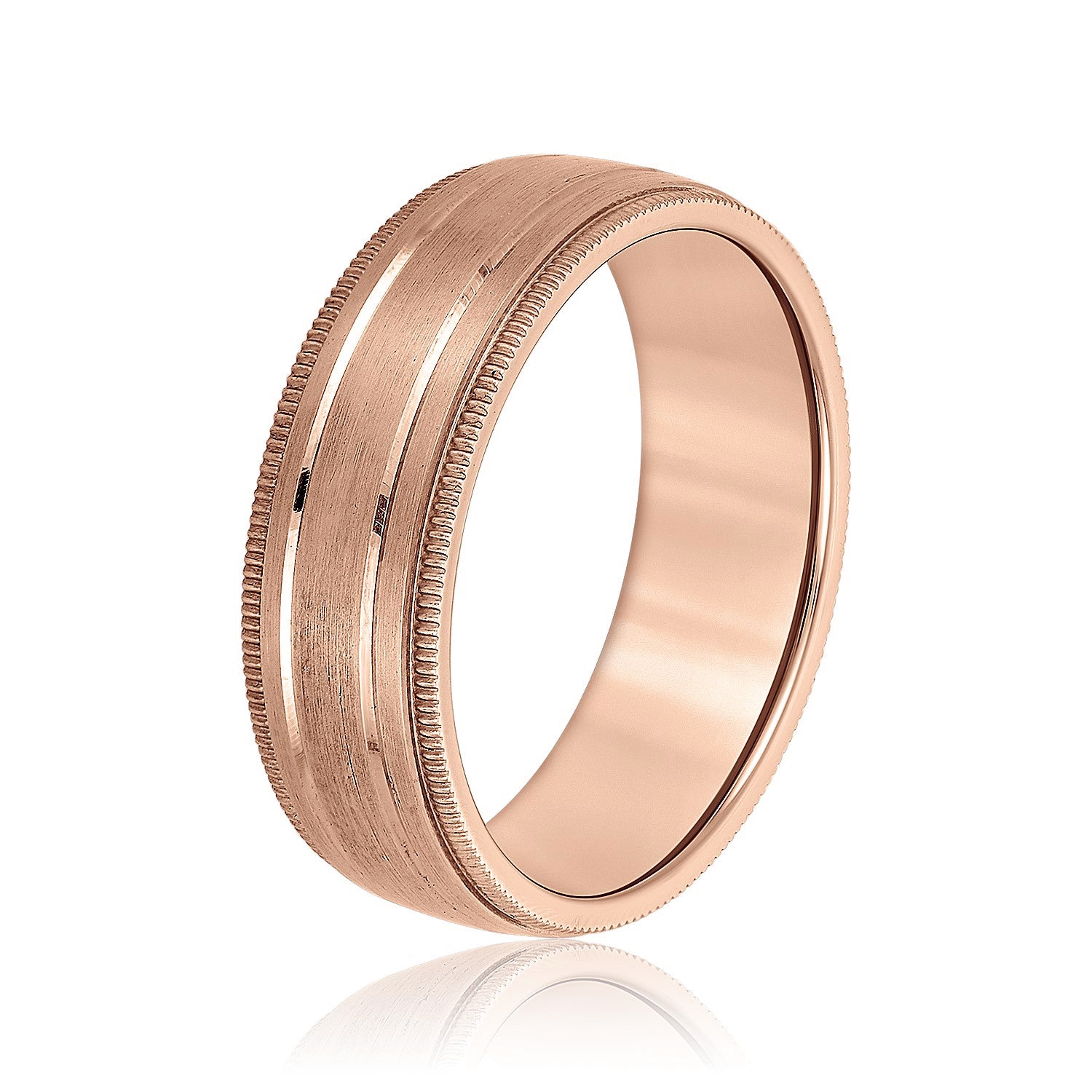 Fancy Brushed Men's Wedding Band with Double Line and Milgrain Edges-VIRABYANI