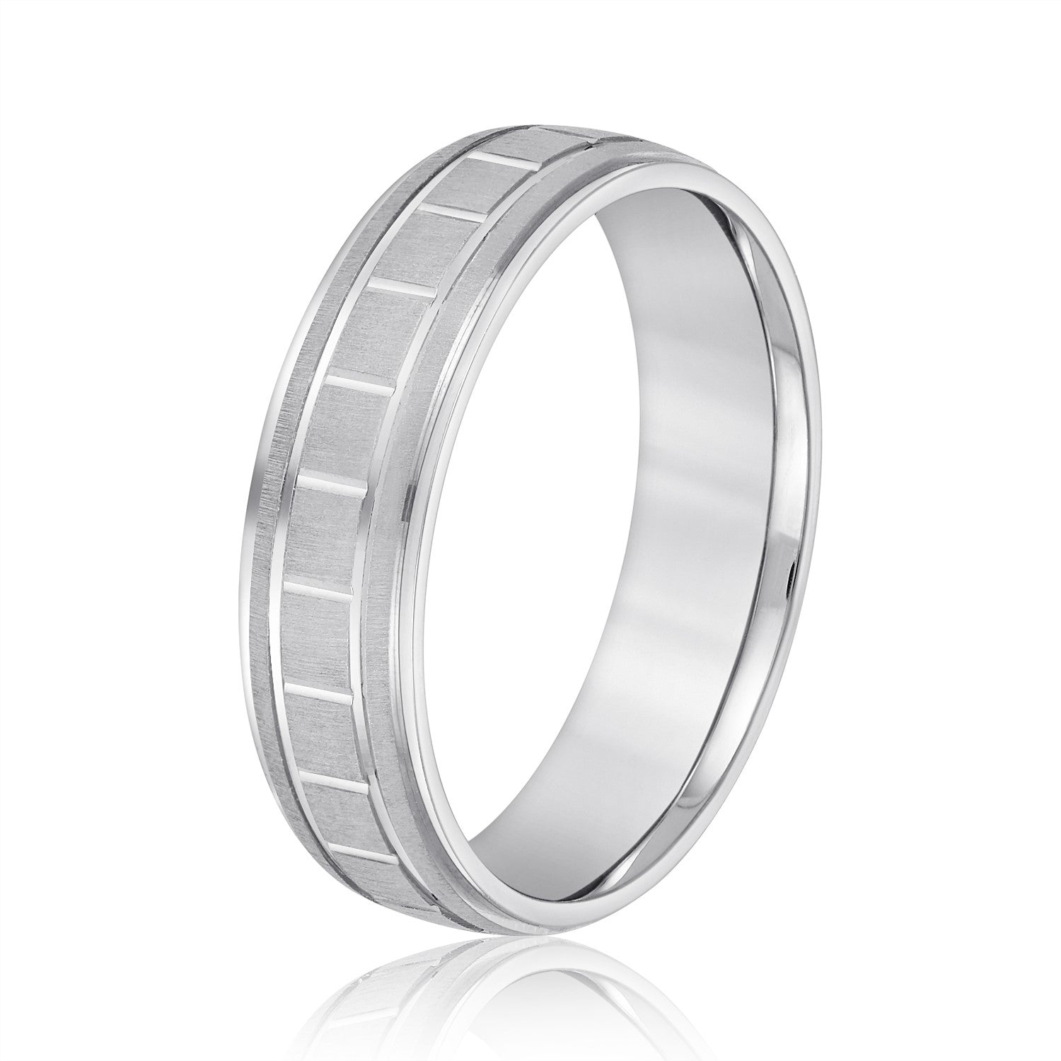 Men's Box-Patterned Brushed Wedding Band-VIRABYANI