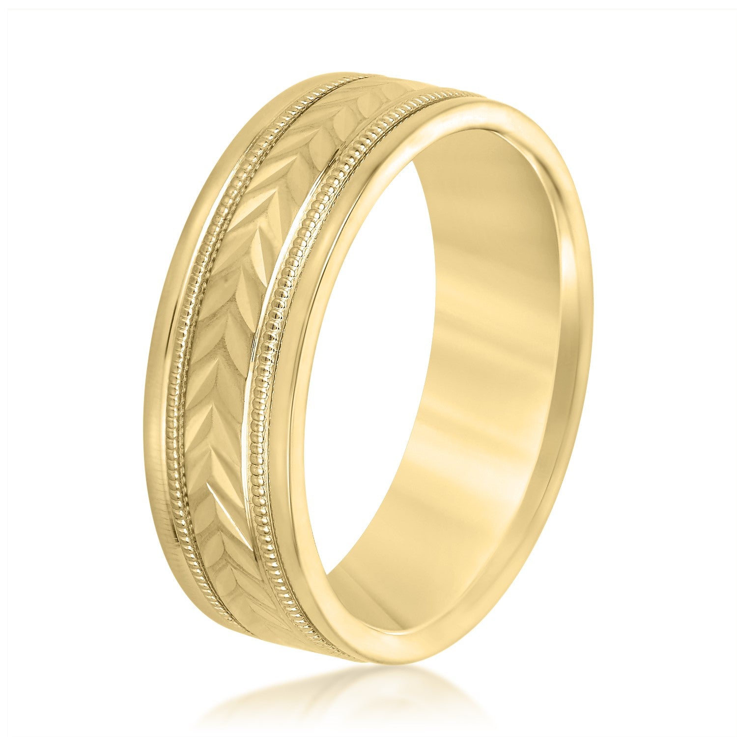 Men's Leafy Floral Design with Milgrain Band-VIRABYANI