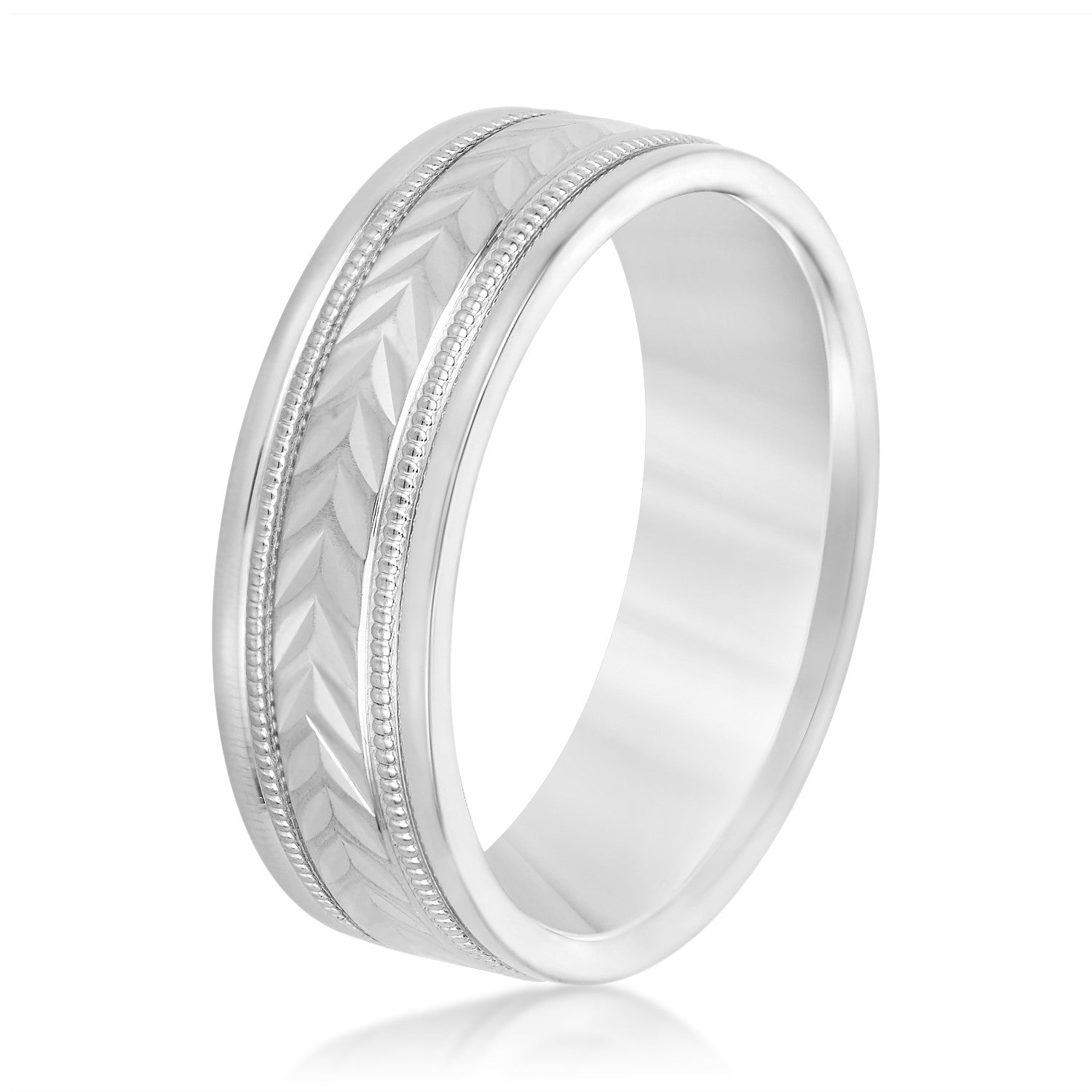 Men's Leafy Floral Design with Milgrain Band-VIRABYANI