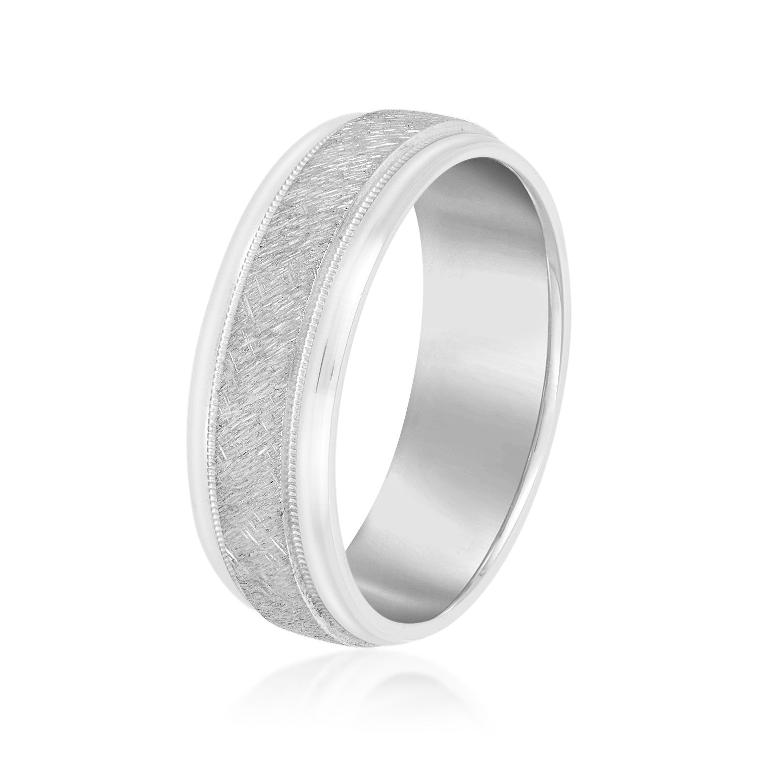Men's Scratch-Finish Milgrain Wedding Band-VIRABYANI