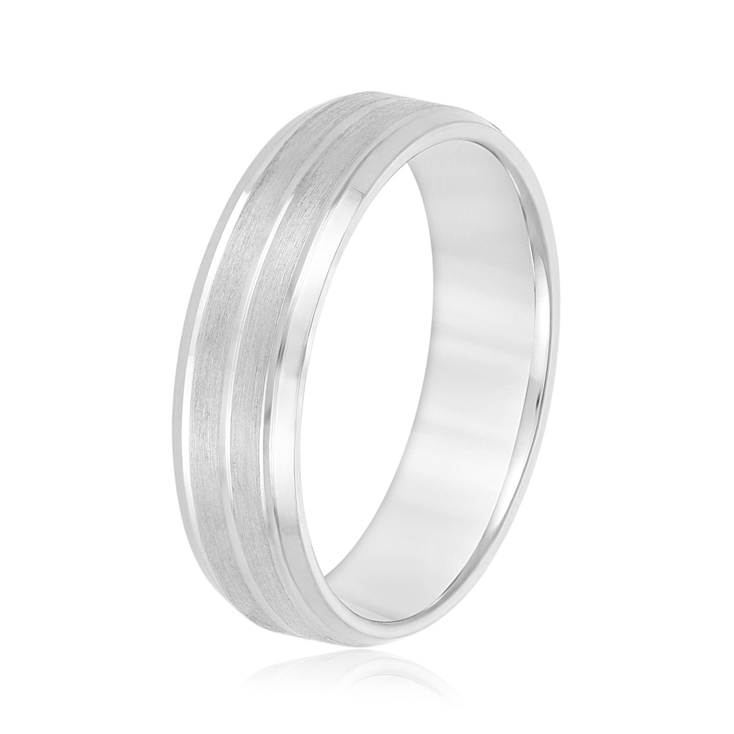 Sand Blast Men's Wedding Band with a Single Center Strip-VIRABYANI