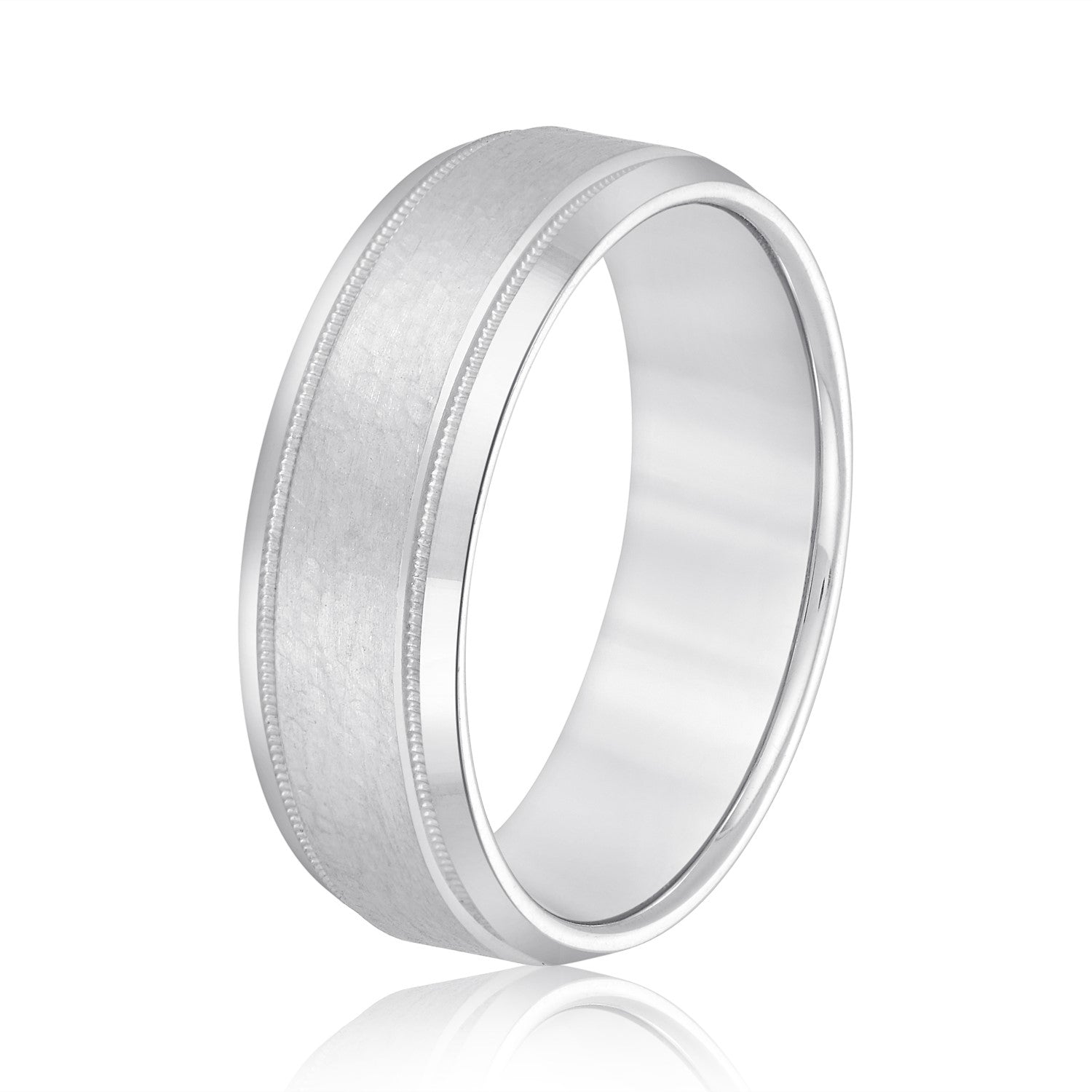 Light Hammer Finished Beveled Edge Men's Wedding Band-VIRABYANI