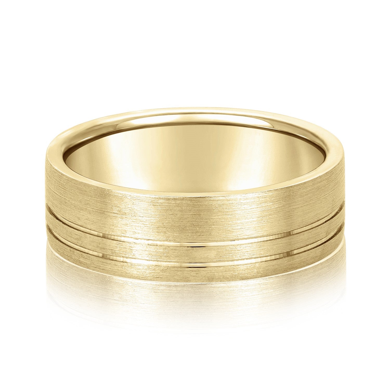 Men's Flat Wedding Band With Double Lines-VIRABYANI