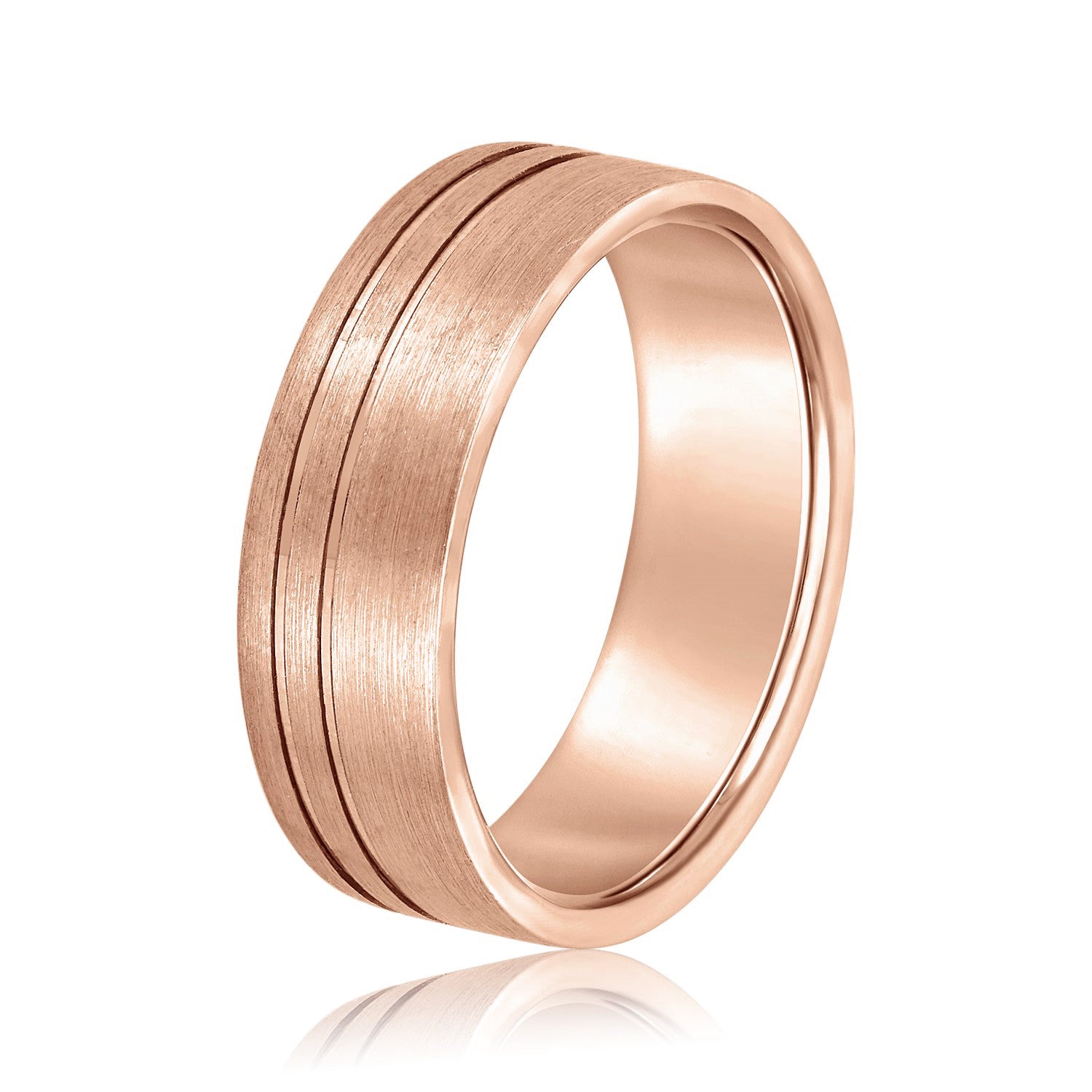 Men's Flat Wedding Band With Double Lines-VIRABYANI