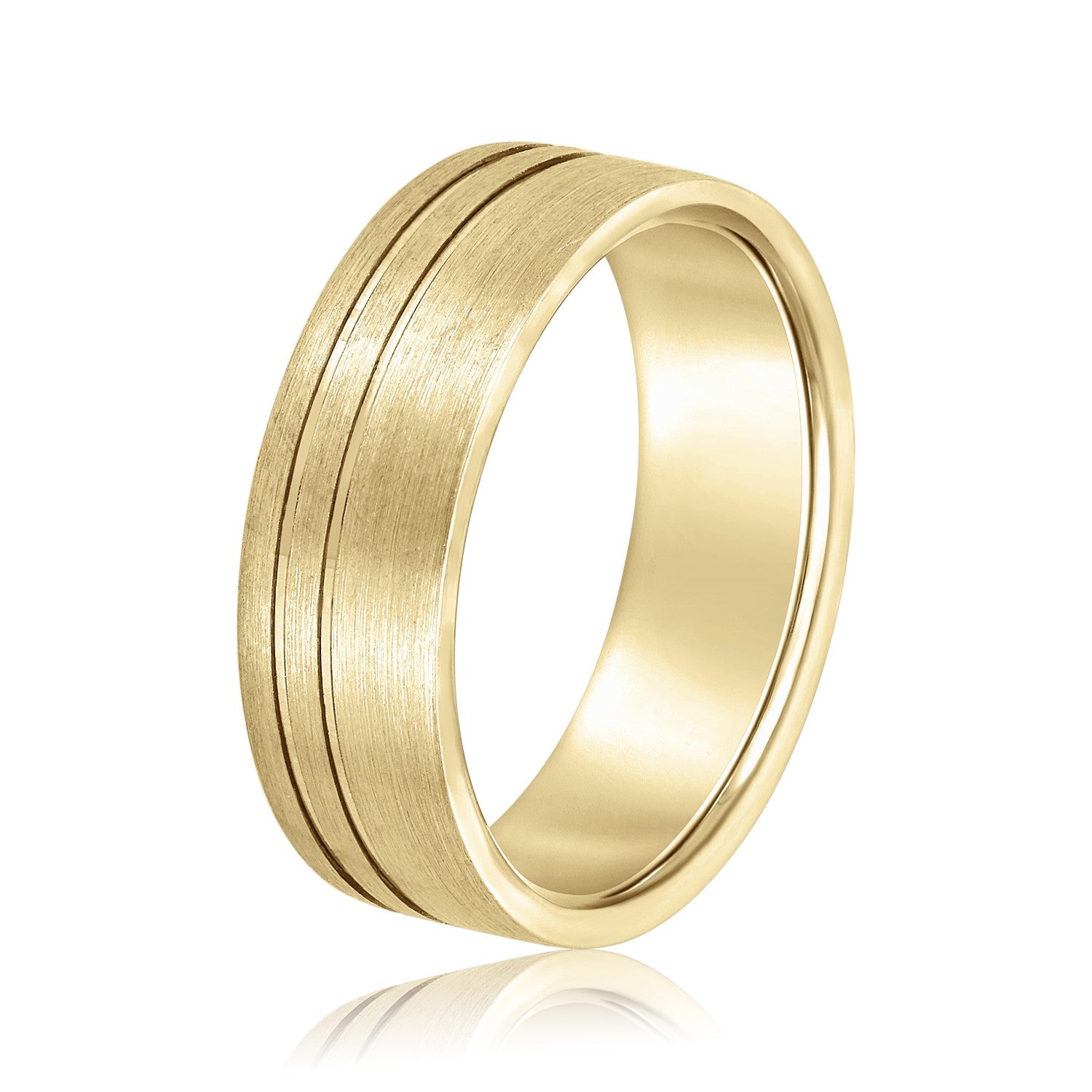 Men's Flat Wedding Band With Double Lines-VIRABYANI