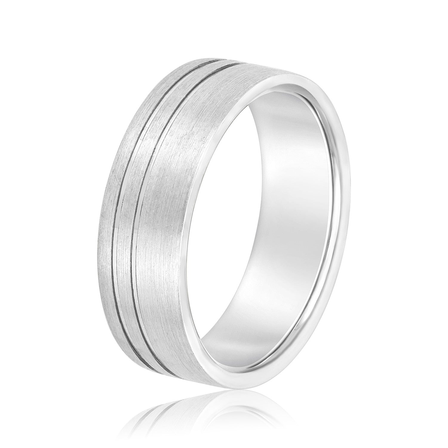 Men's Flat Wedding Band With Double Lines-VIRABYANI