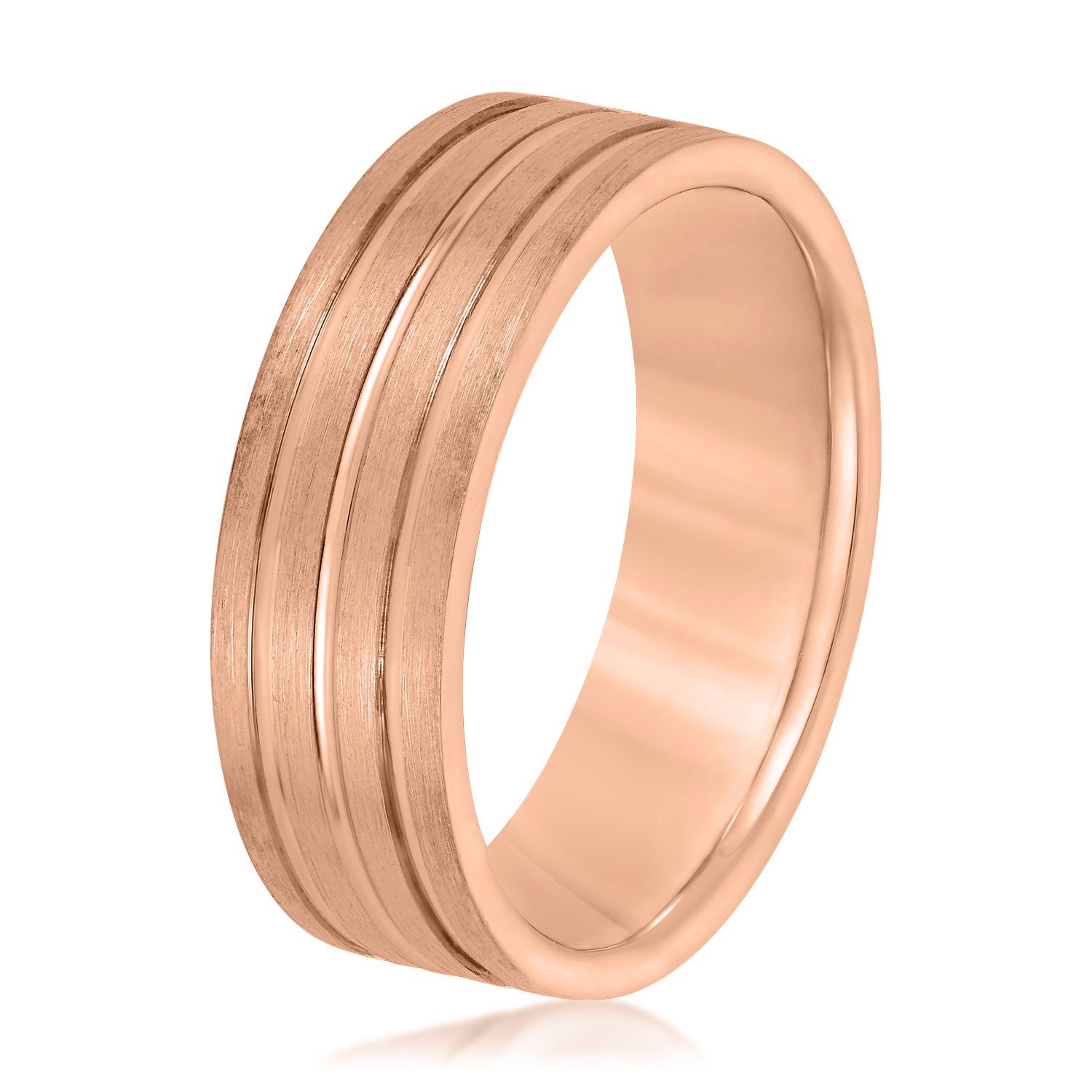 Men's 3 Groove Textured Wedding Band-VIRABYANI