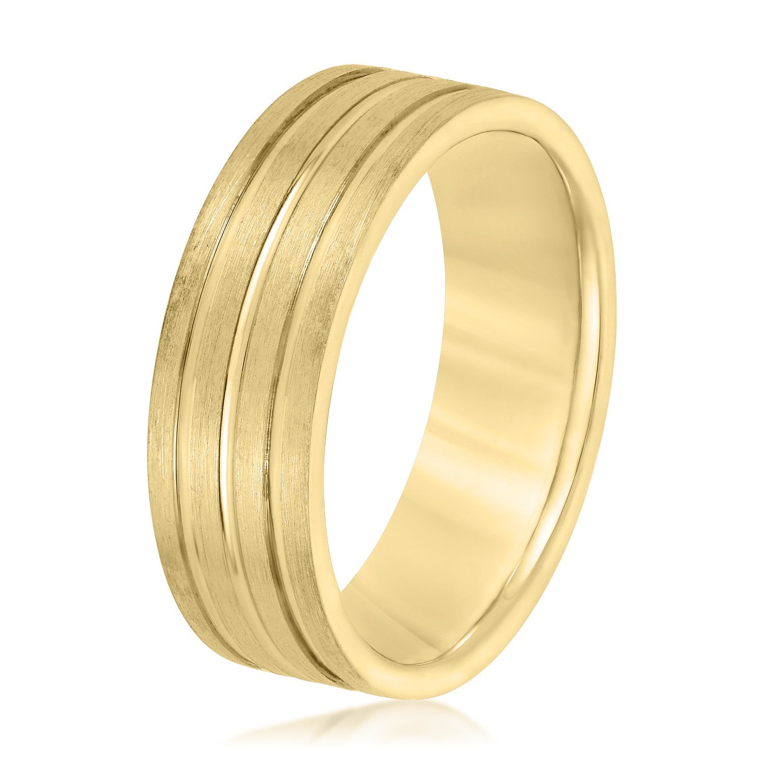 Men's 3 Groove Textured Wedding Band-VIRABYANI