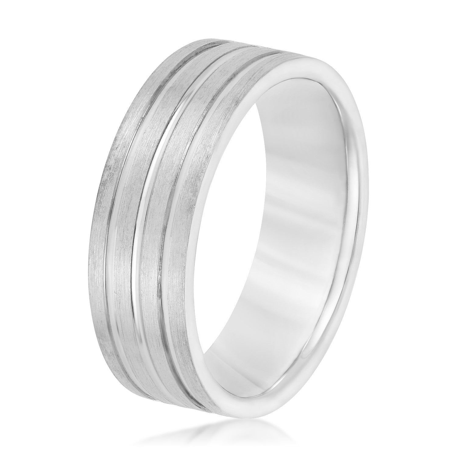 Men's 3 Groove Textured Wedding Band-VIRABYANI