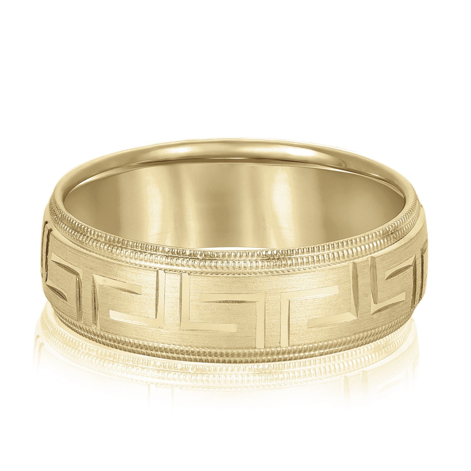 Men's Greek Key Design Band with Double Milgrain Edge-VIRABYANI