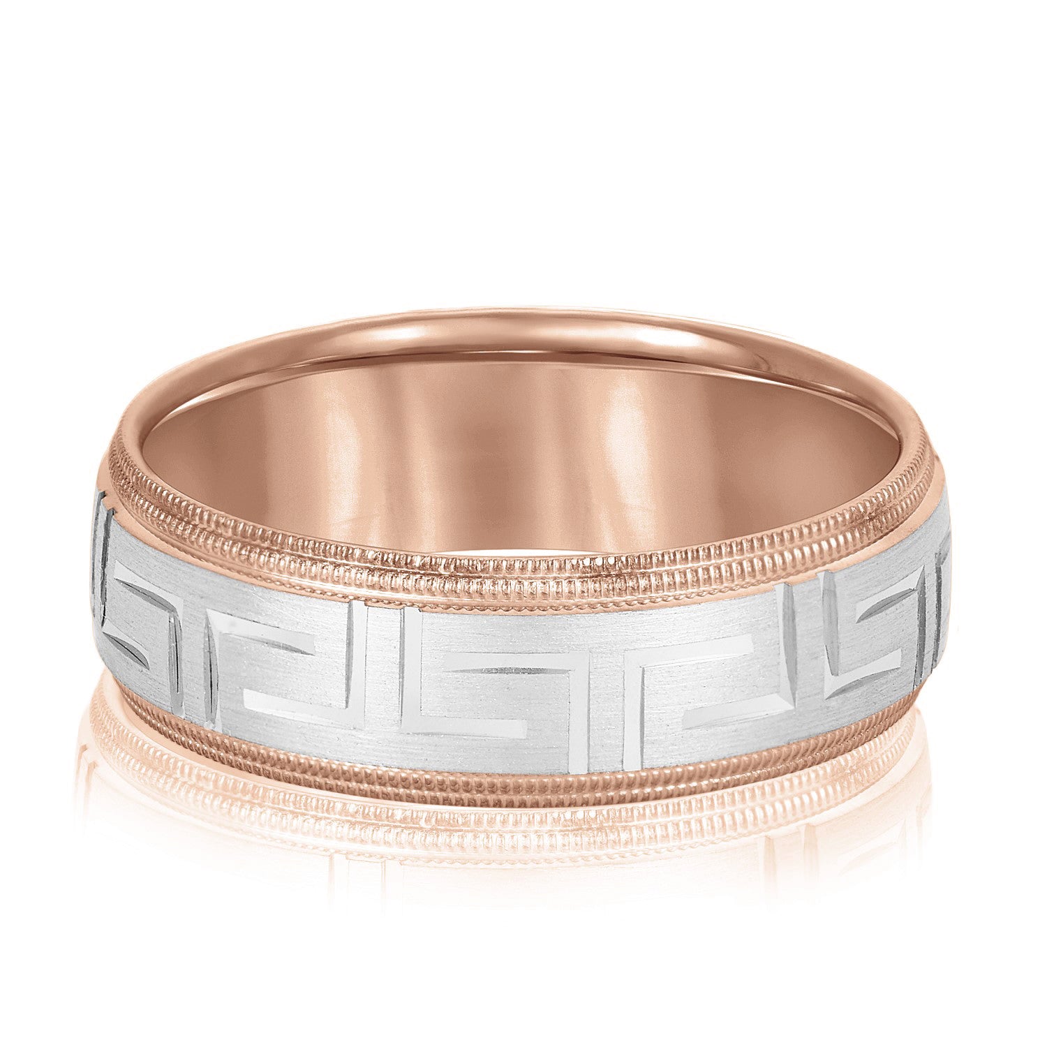 Men's Greek Key Design Band with Double Milgrain Edge-VIRABYANI