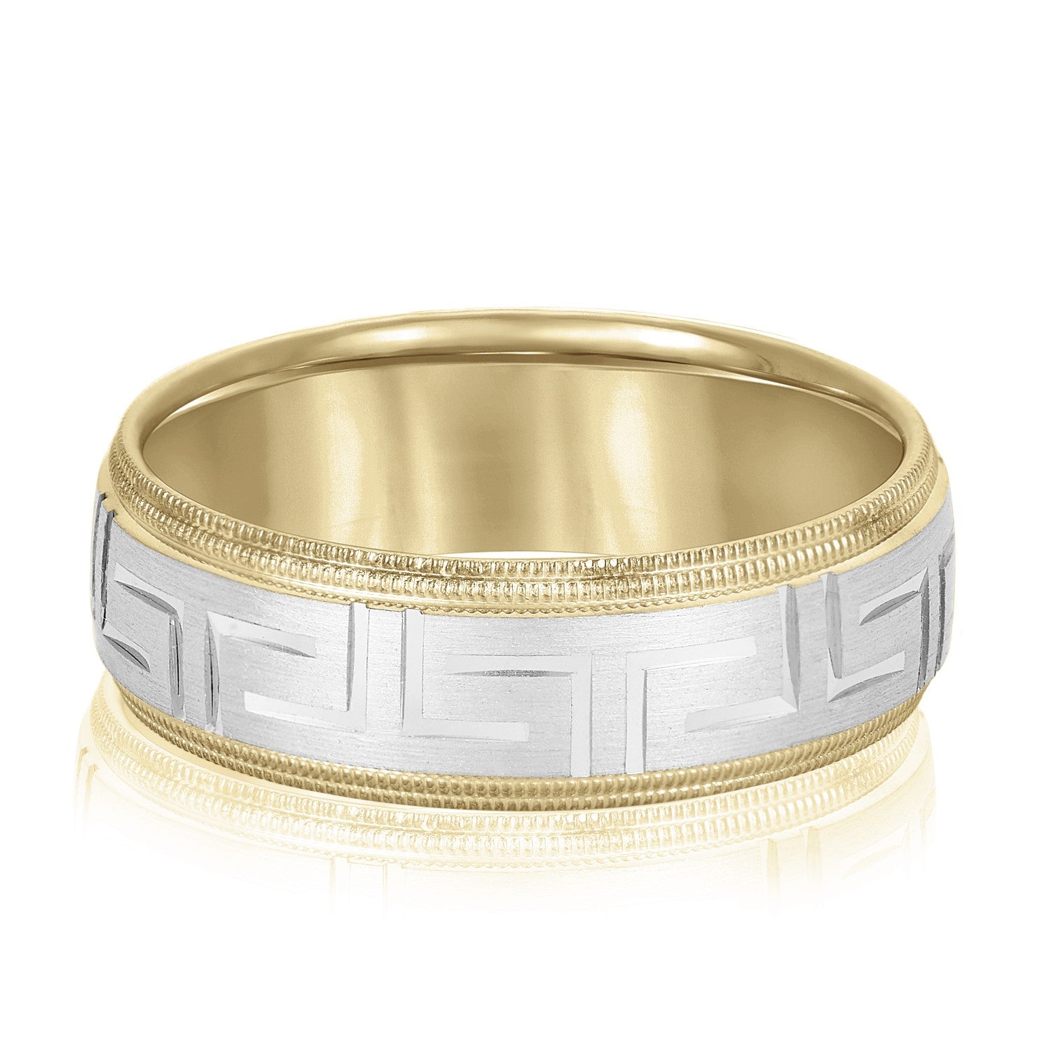 Men's Greek Key Design Band with Double Milgrain Edge-VIRABYANI