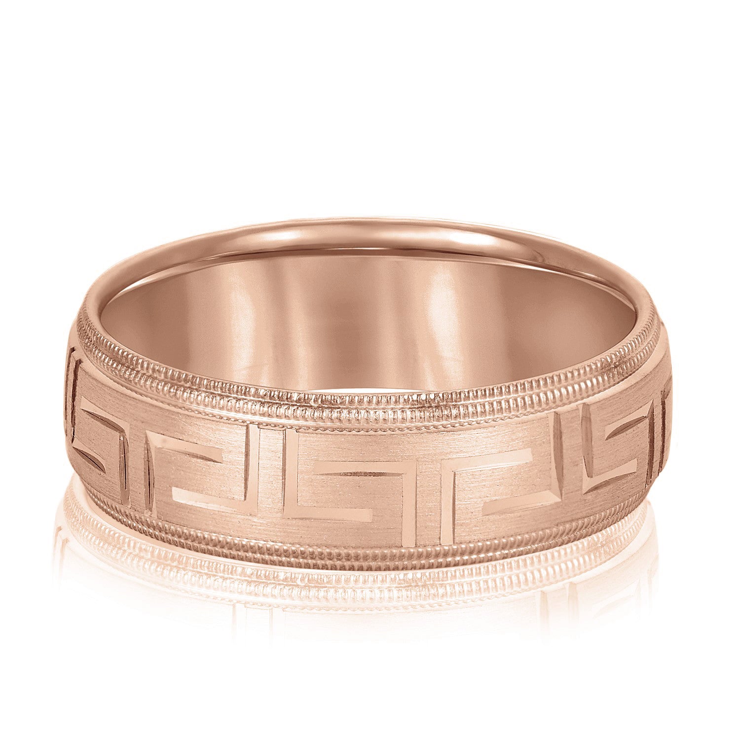 Men's Greek Key Design Band with Double Milgrain Edge-VIRABYANI