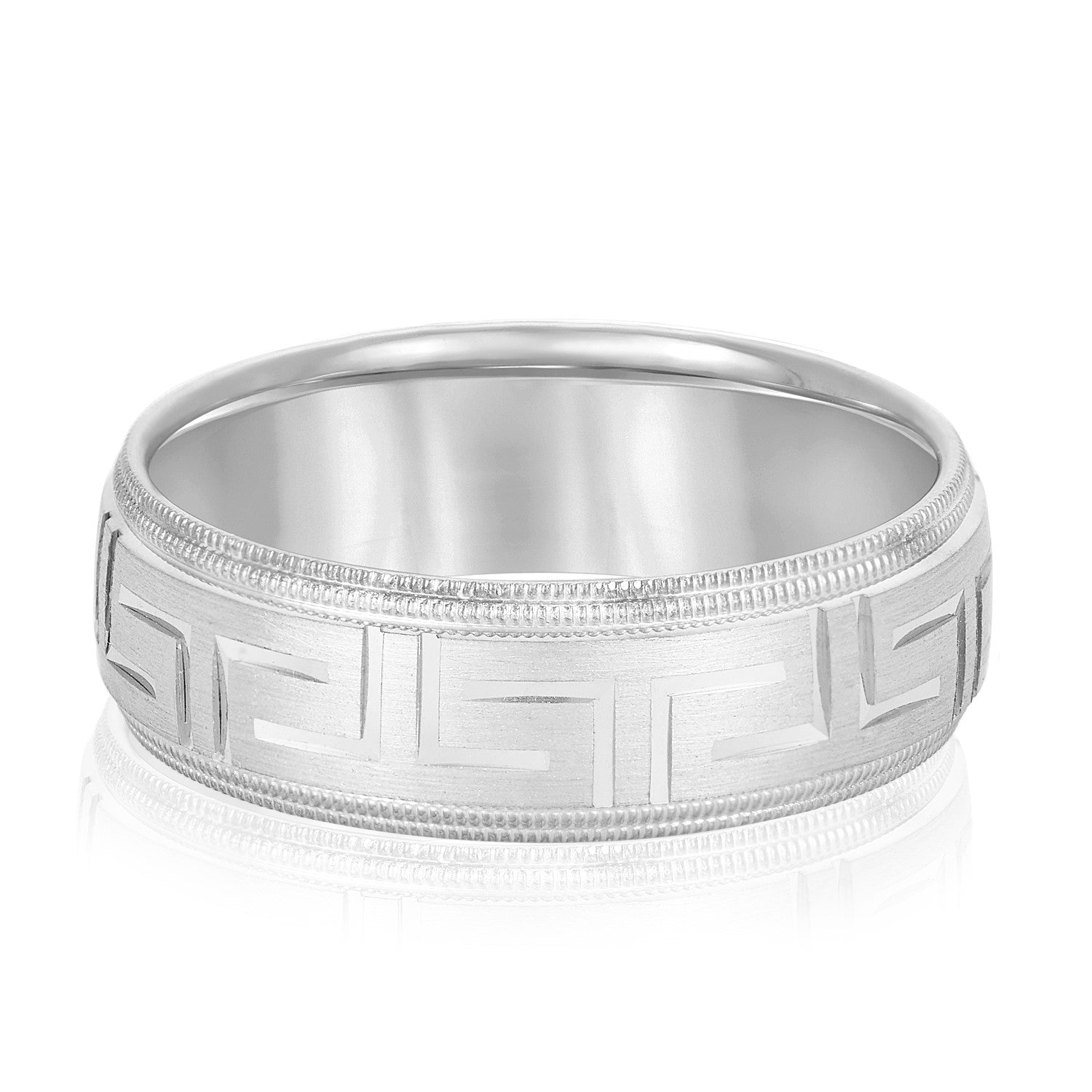 Men's Greek Key Design Band with Double Milgrain Edge-VIRABYANI