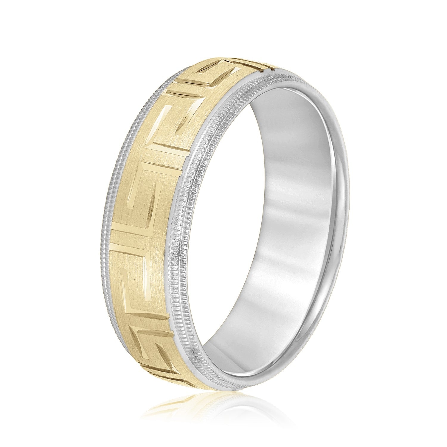 Men's Greek Key Design Band with Double Milgrain Edge-VIRABYANI