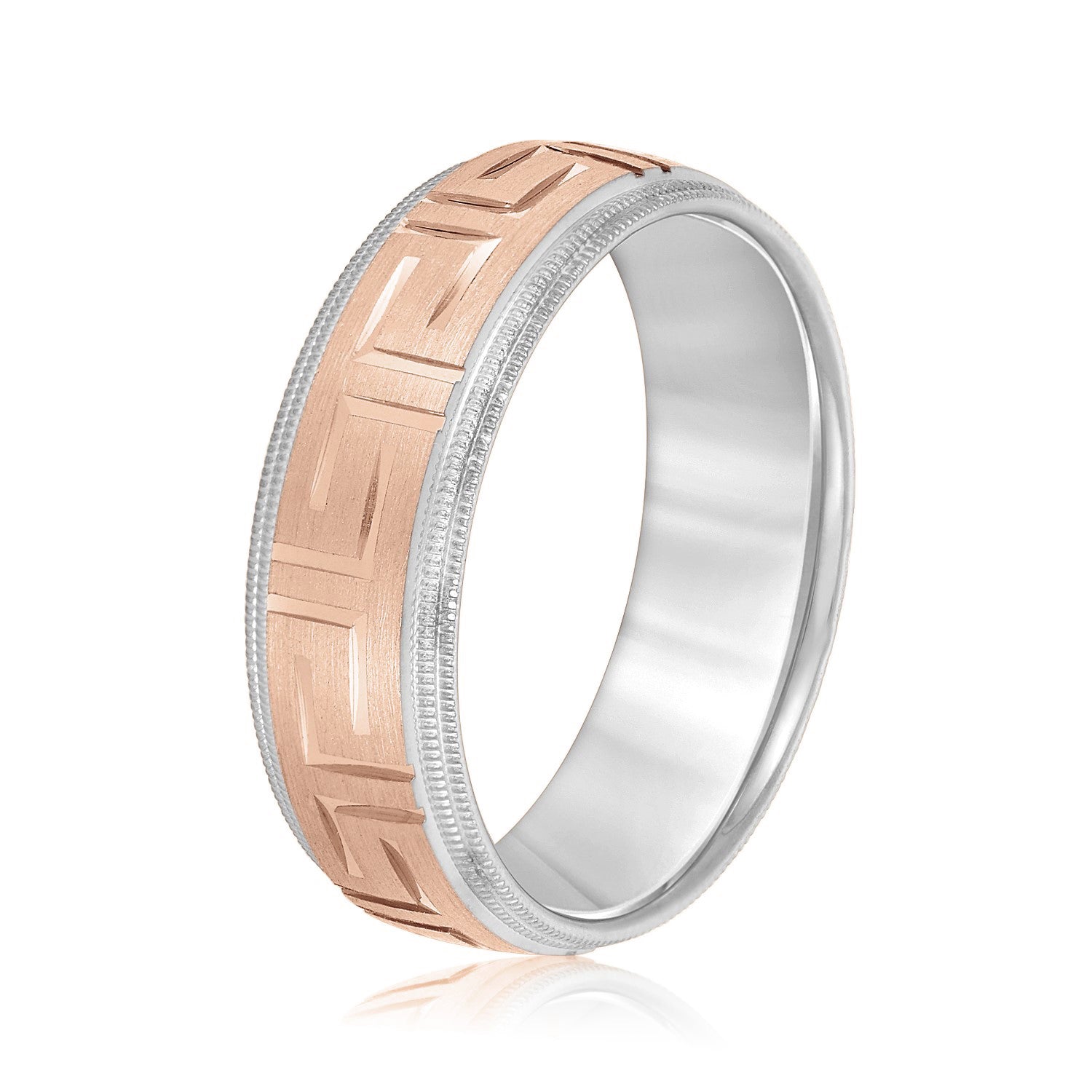 Men's Greek Key Design Band with Double Milgrain Edge-VIRABYANI