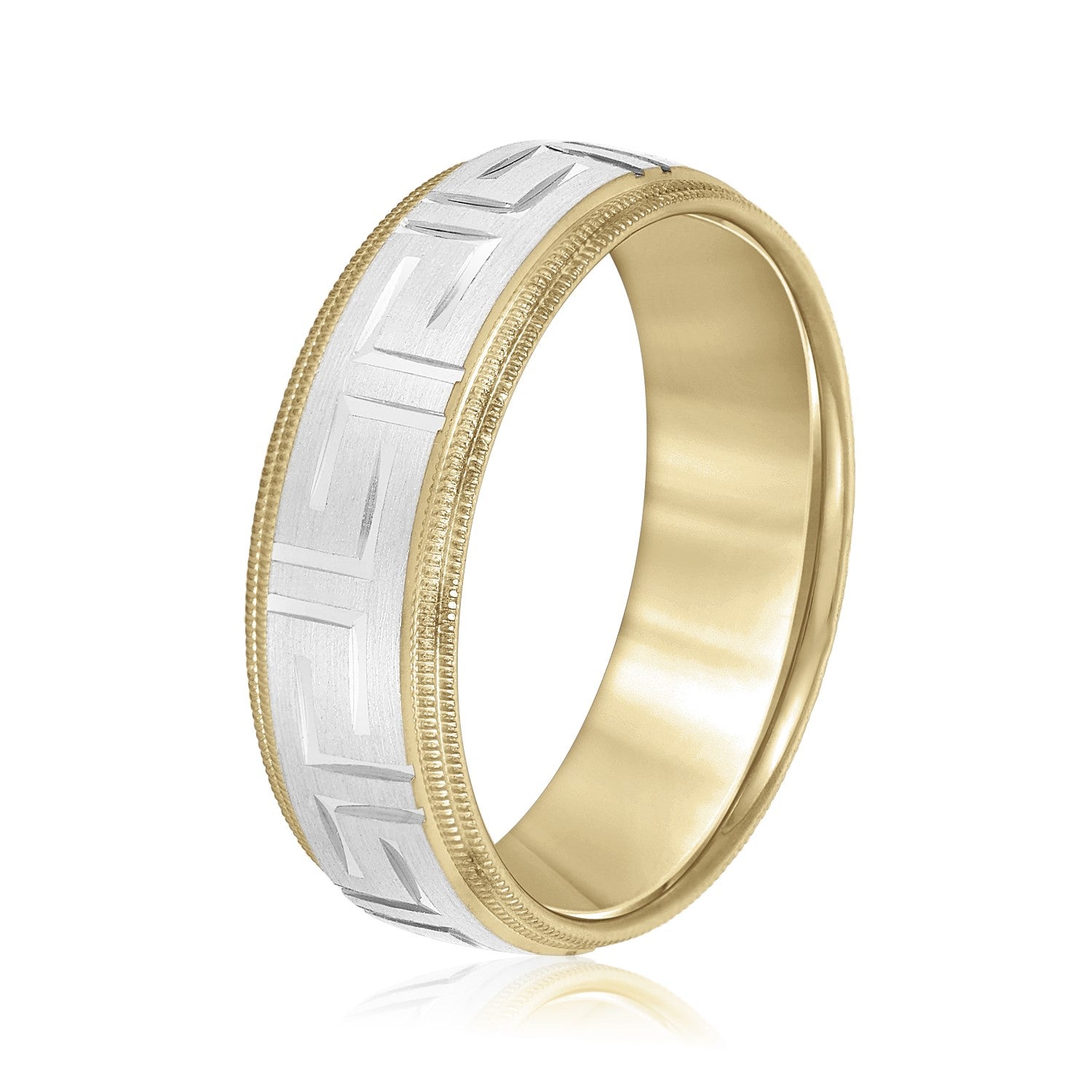 Men's Greek Key Design Band with Double Milgrain Edge-VIRABYANI