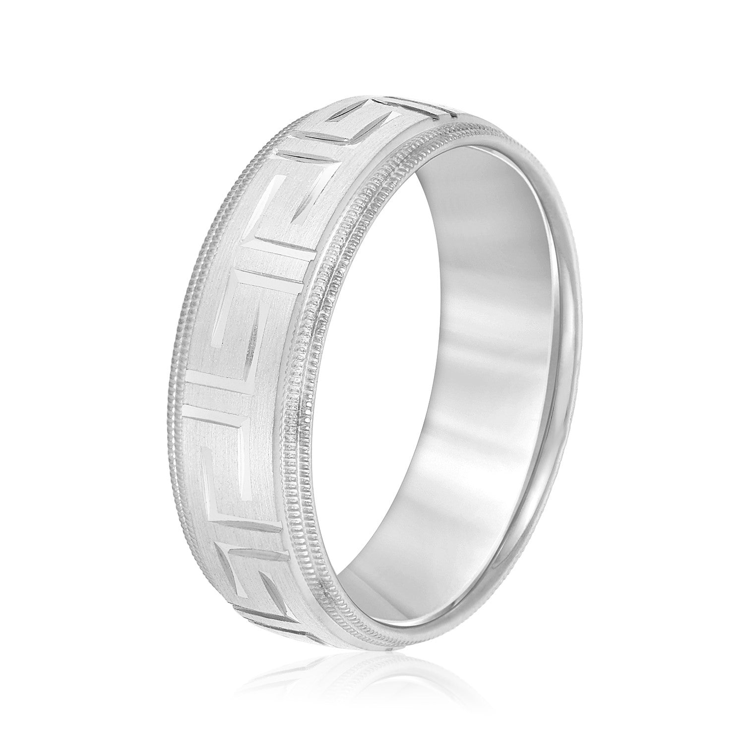 Men's Greek Key Design Band with Double Milgrain Edge-VIRABYANI