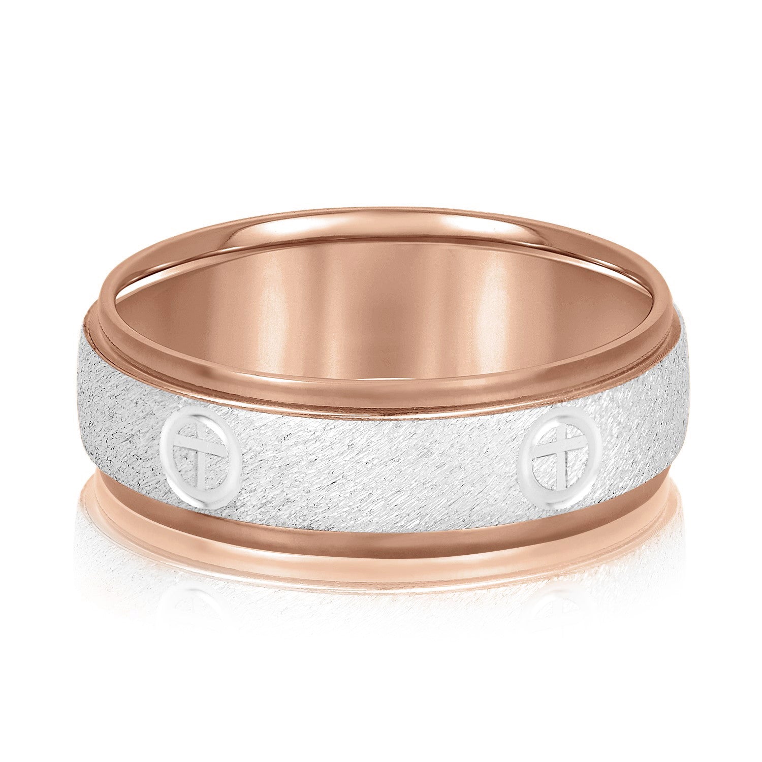 Cross Engraved Men's Diamond Wedding Band-VIRABYANI