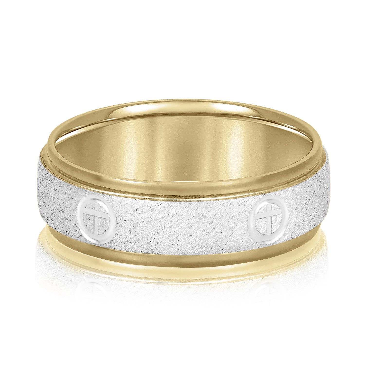 Cross Engraved Men's Diamond Wedding Band-VIRABYANI