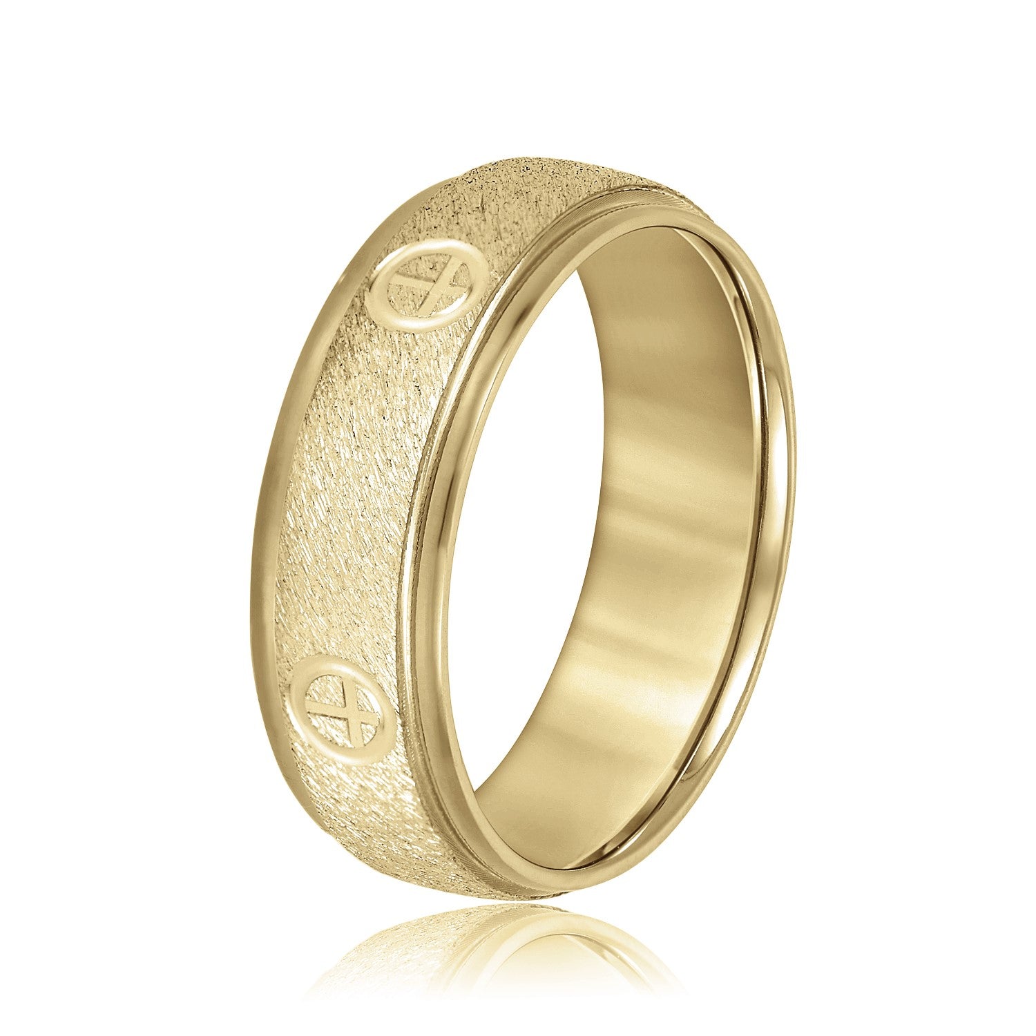 Cross Engraved Men's Diamond Wedding Band-VIRABYANI