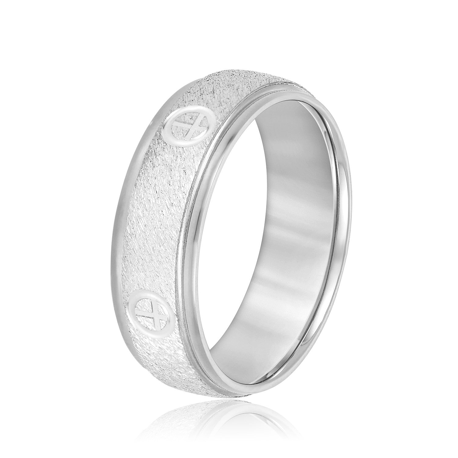 Cross Engraved Men's Diamond Wedding Band-VIRABYANI