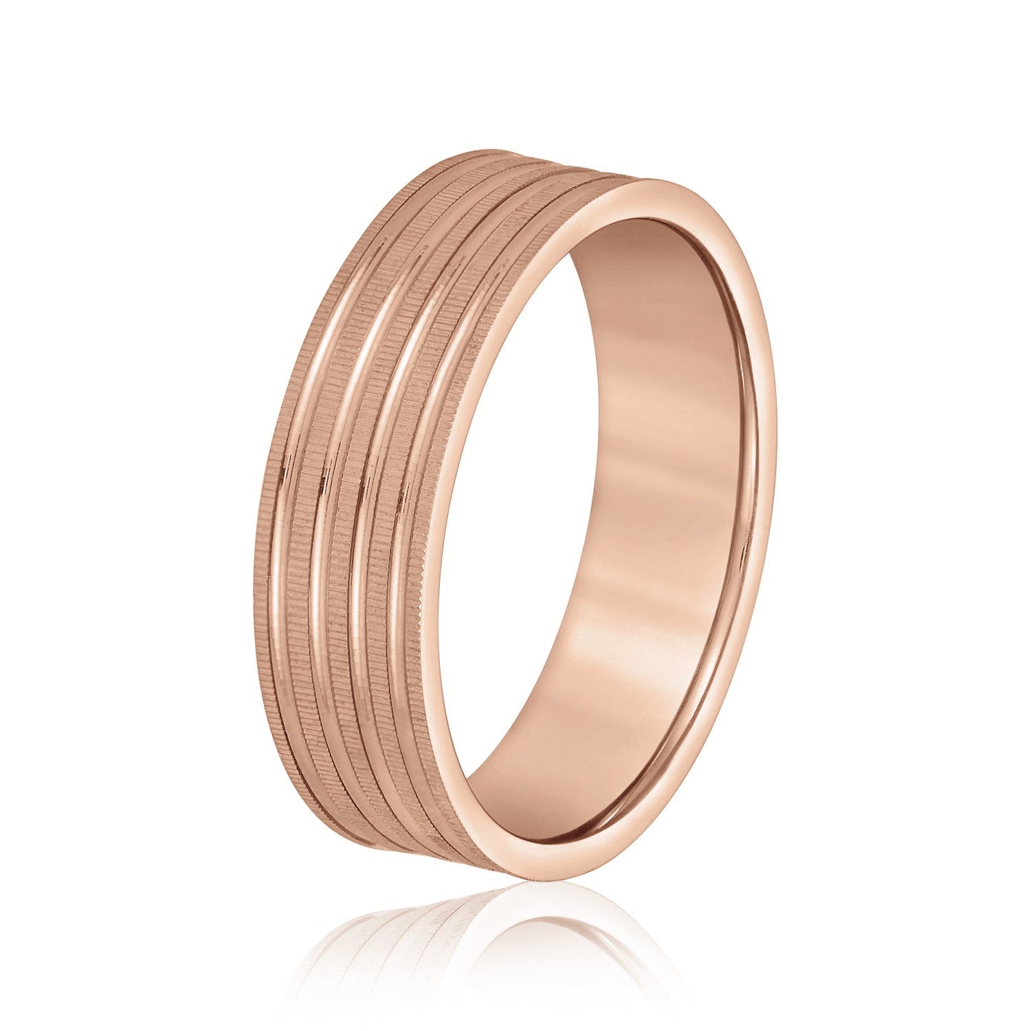 Men's Grooved Textured Wedding Band-VIRABYANI