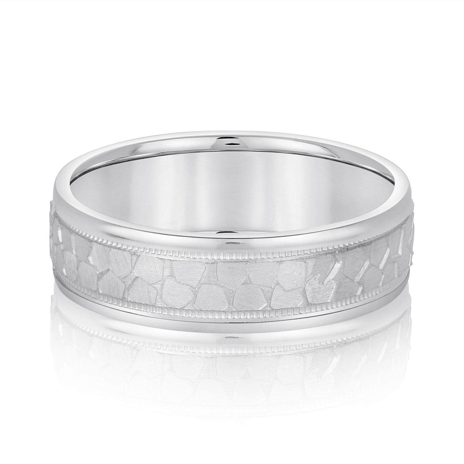 Men's Hammered Milgrain Style Wedding Band-VIRABYANI