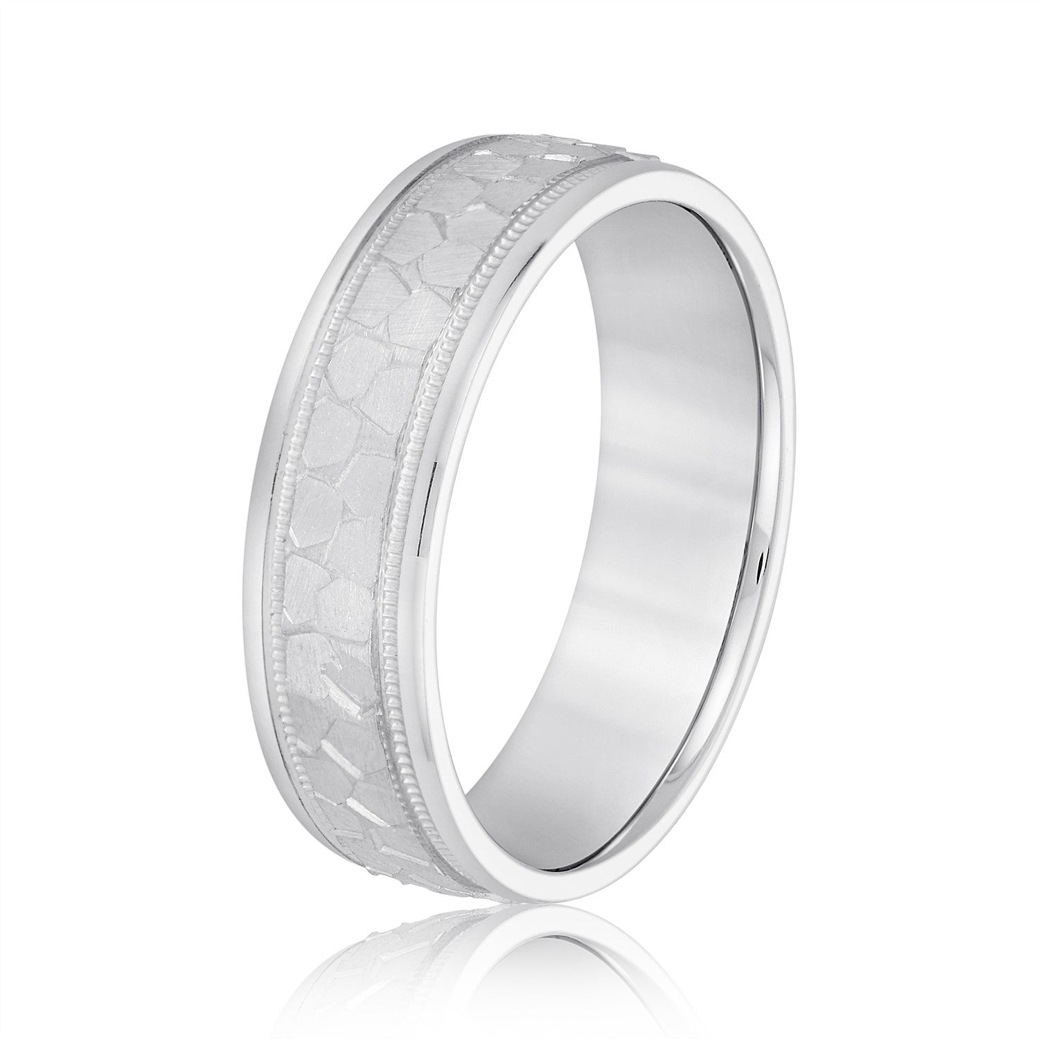 Men's Hammered Milgrain Style Wedding Band-VIRABYANI