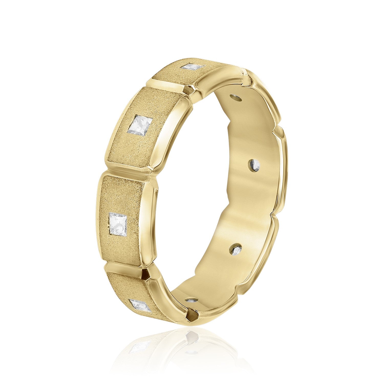 Men's Brick Squared Sand Blasted Accented Diamond Wedding Band-VIRABYANI